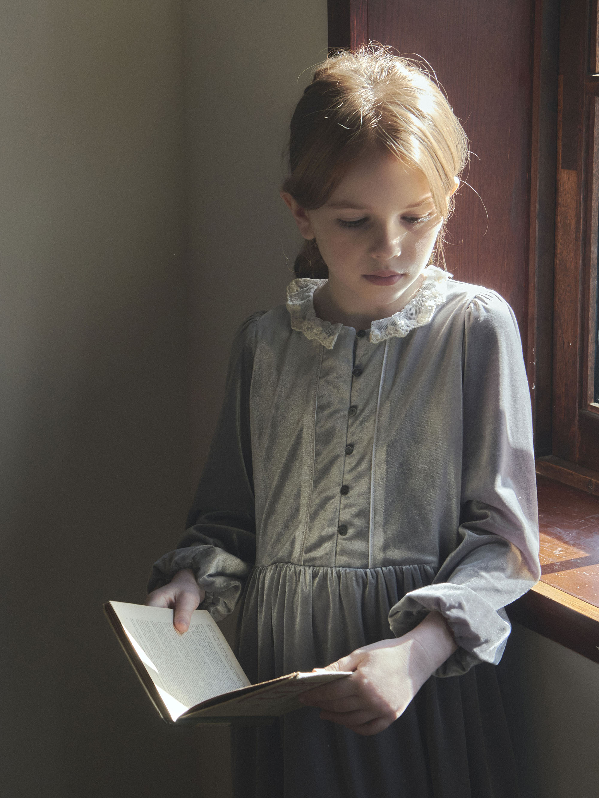 Girls Gray Velvet Dress