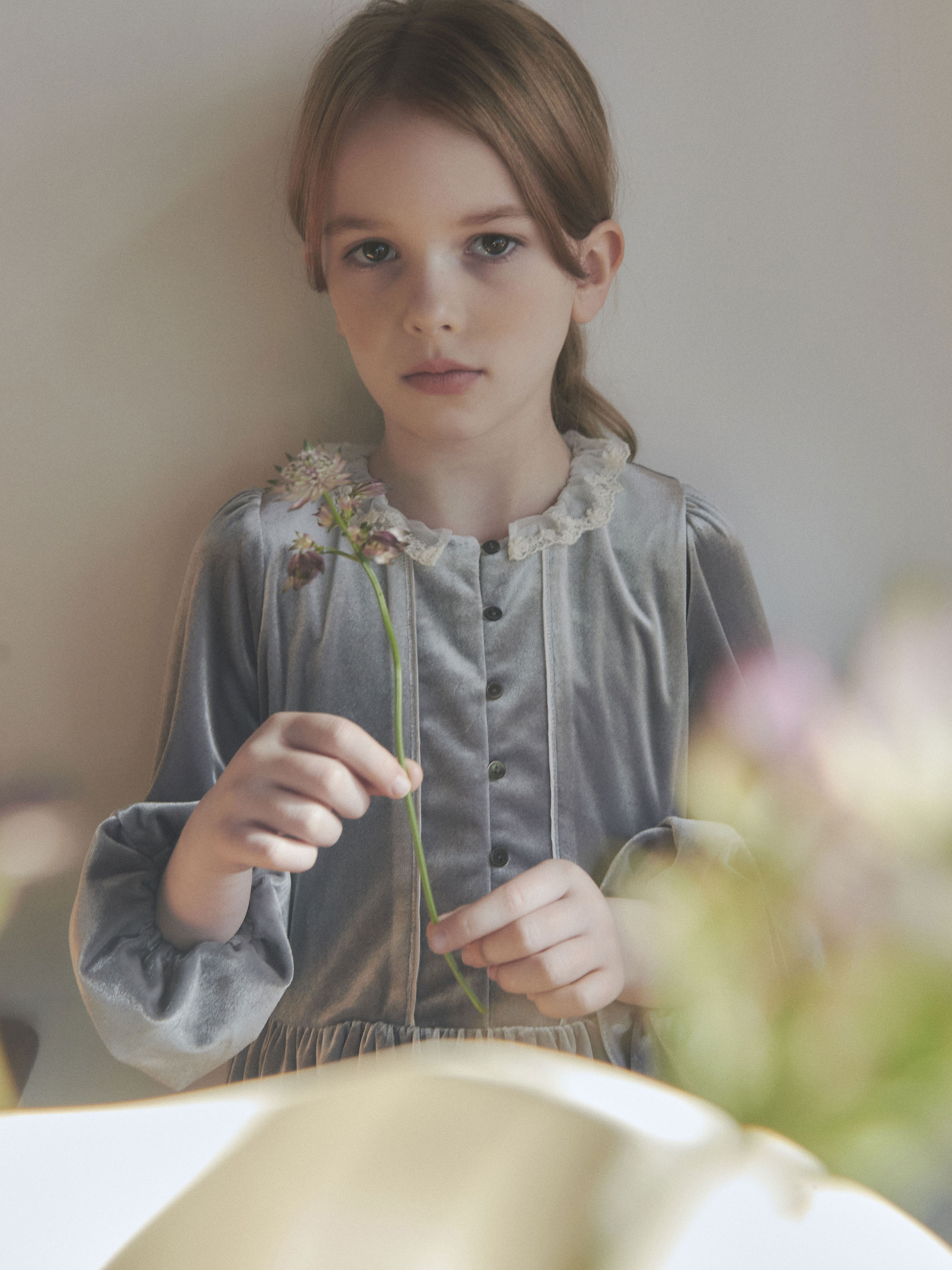 Girls Gray Velvet Dress