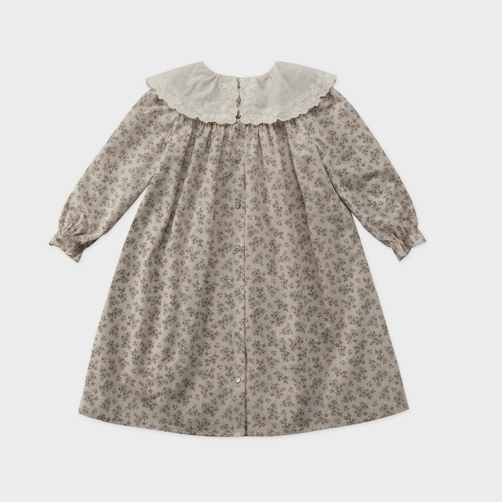 Girls Mint Floral Lace Collar Cotton Dress