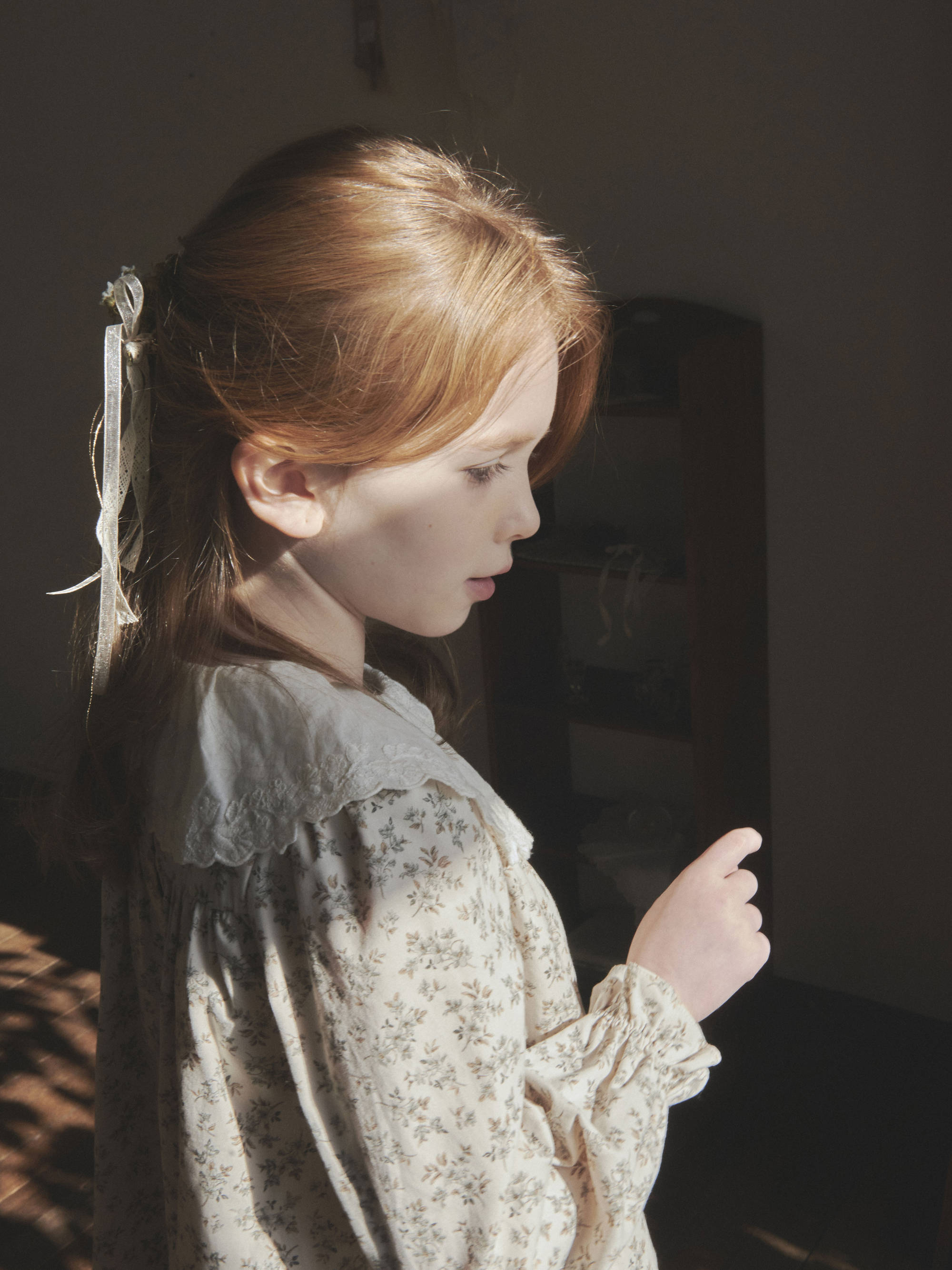 Girls Mint Floral Lace Collar Cotton Dress