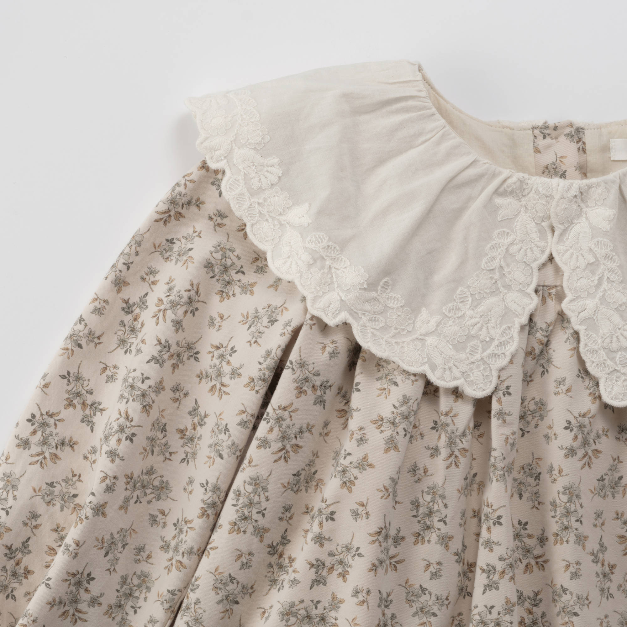 Girls Mint Floral Lace Collar Cotton Dress