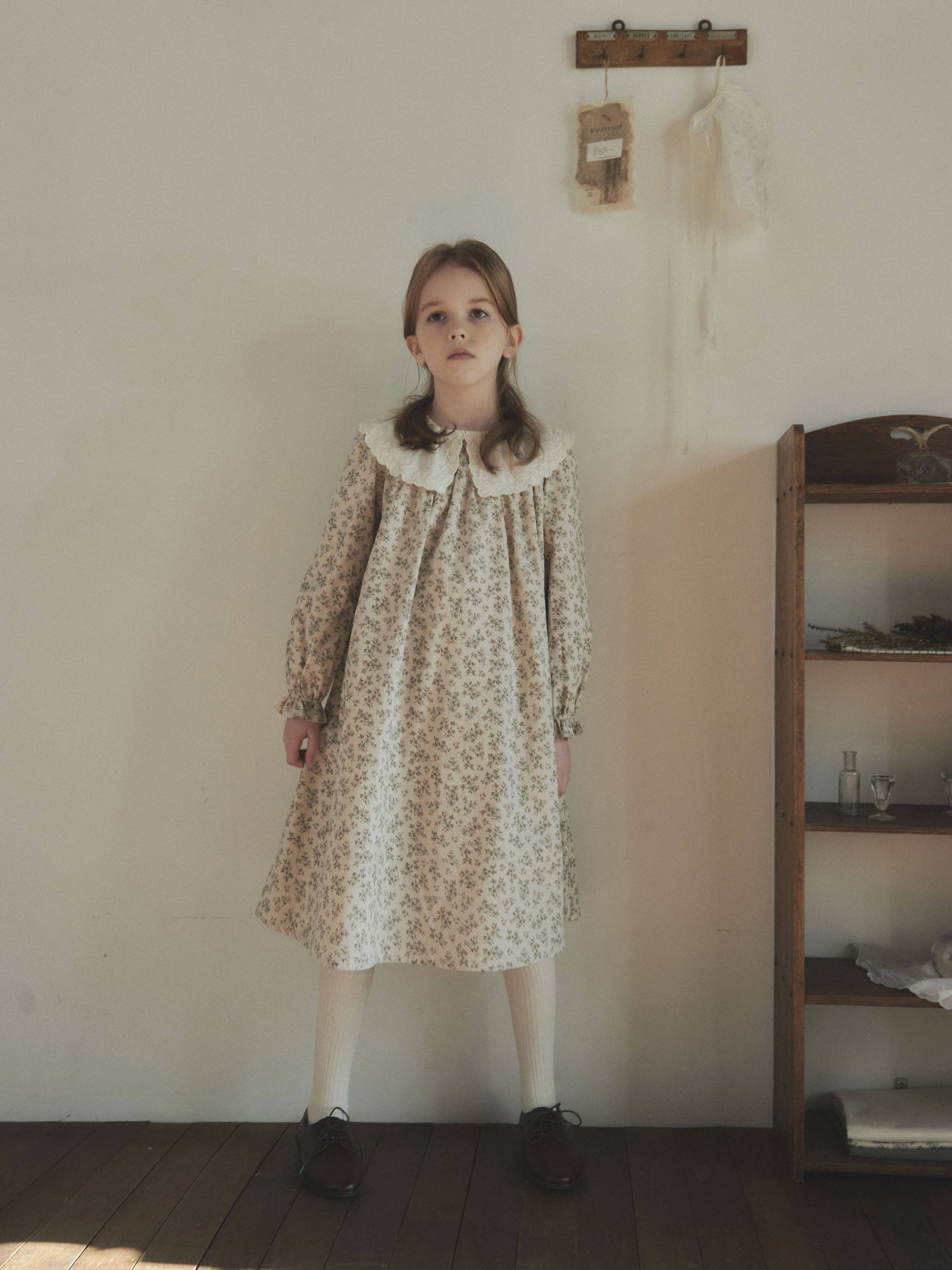 Girls Mint Floral Lace Collar Cotton Dress