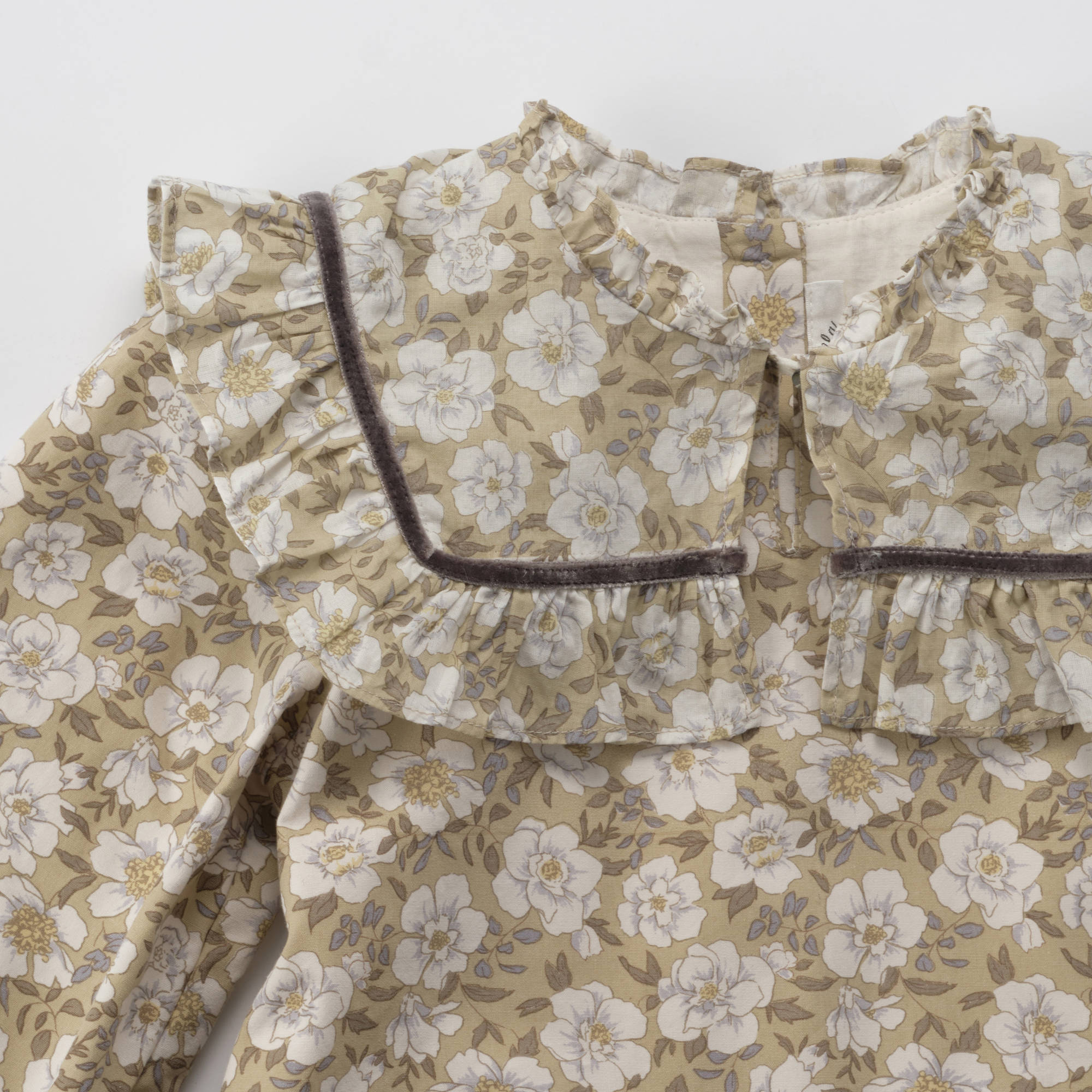 Girls Olive Floral Cotton Dress
