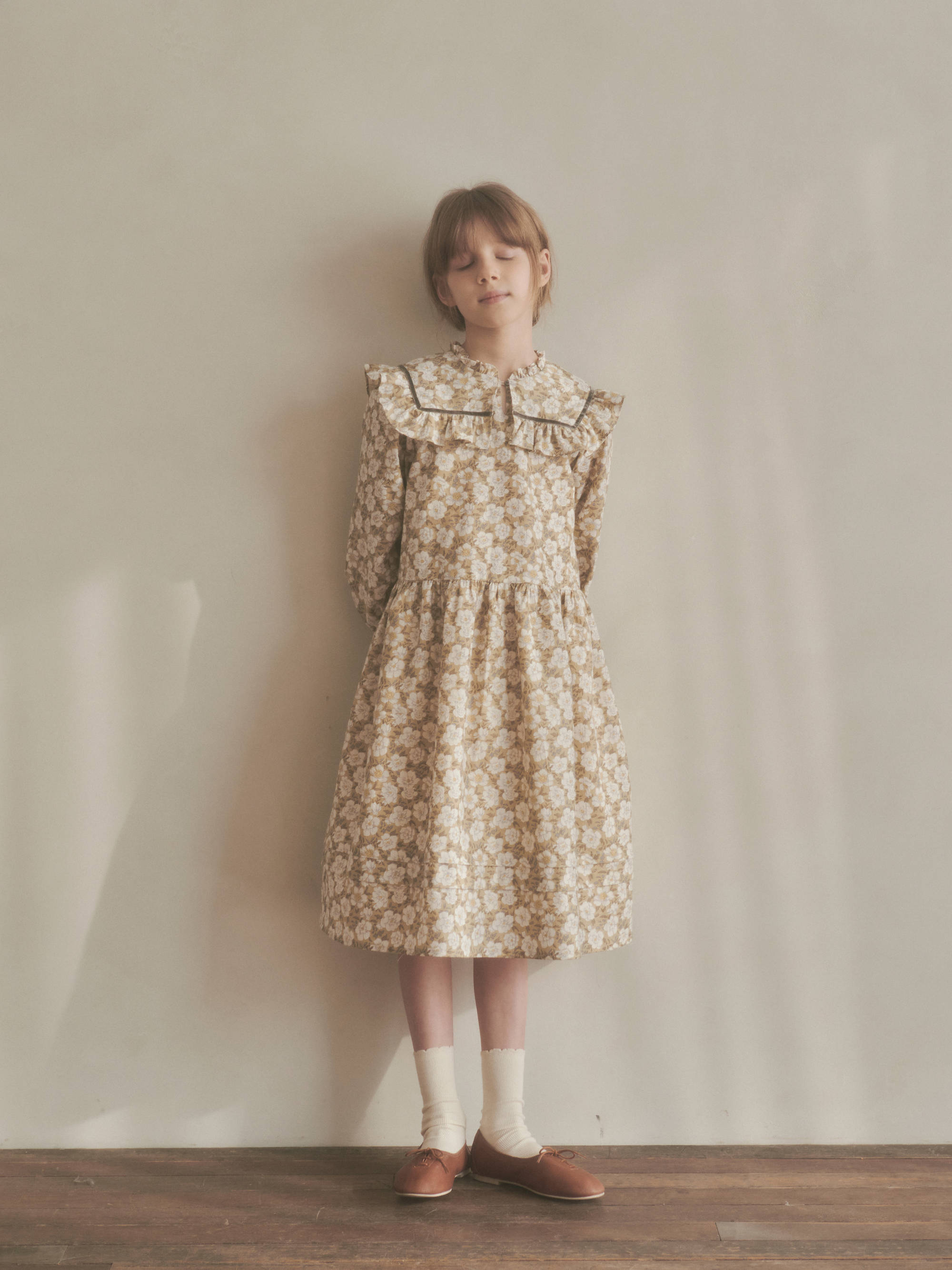 Girls Olive Floral Cotton Dress