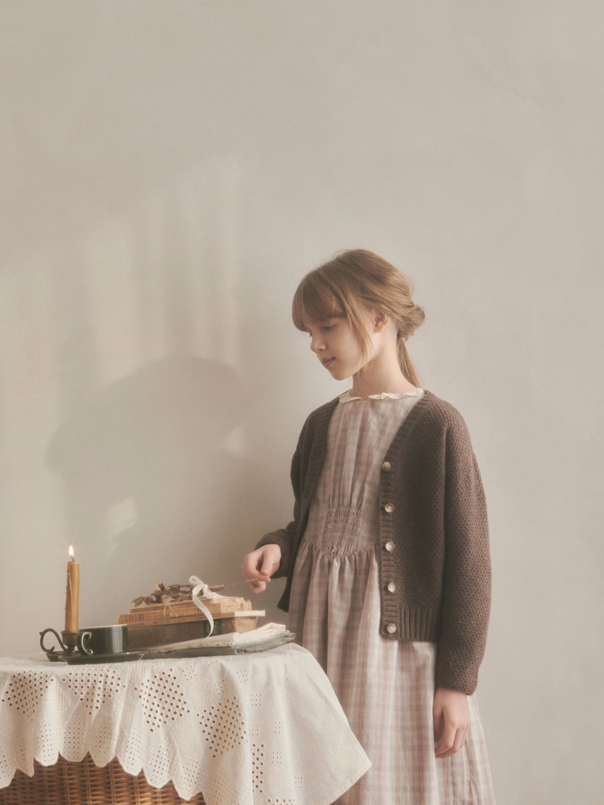 Girls Blue Grey Check Cotton Dress