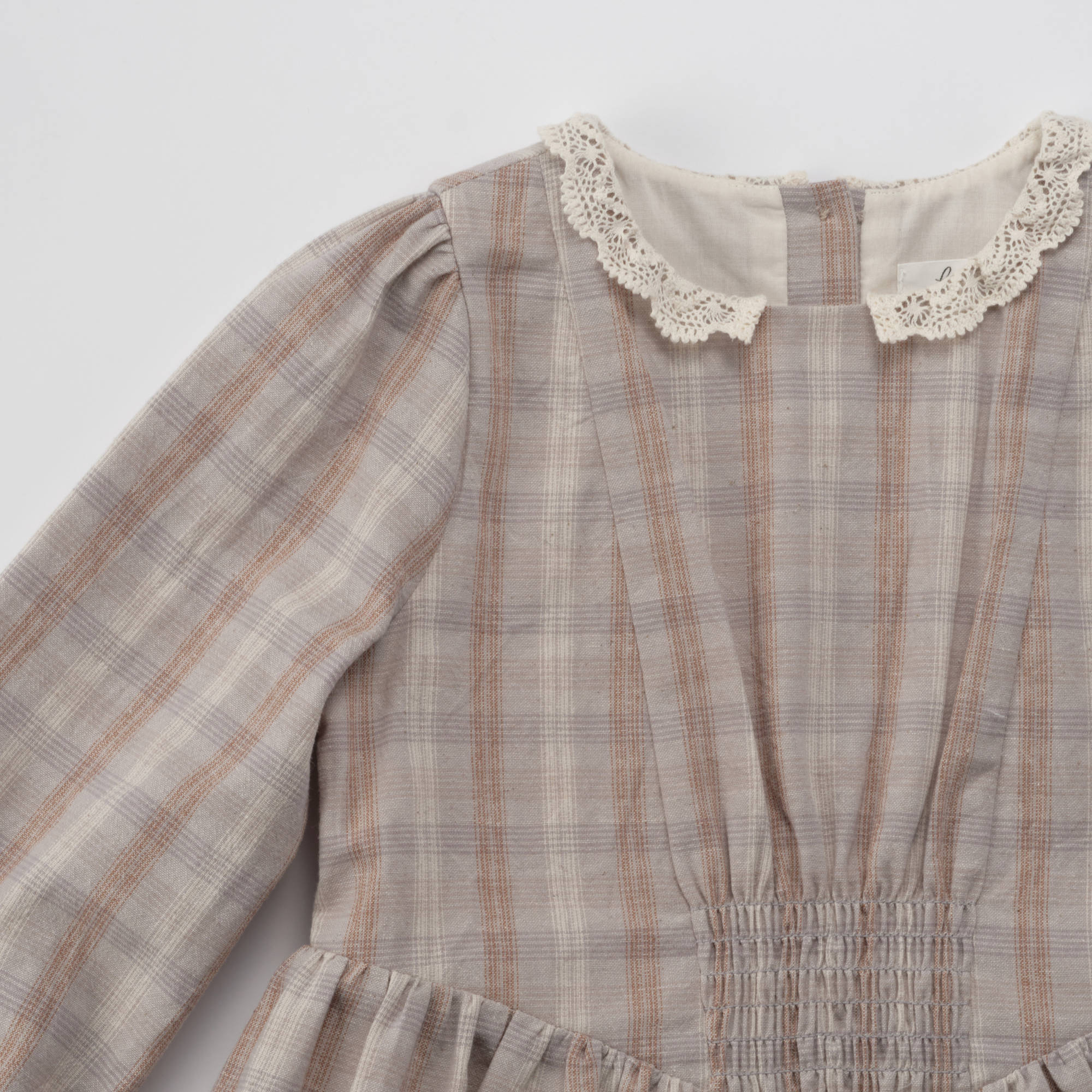 Girls Blue Grey Check Cotton Dress