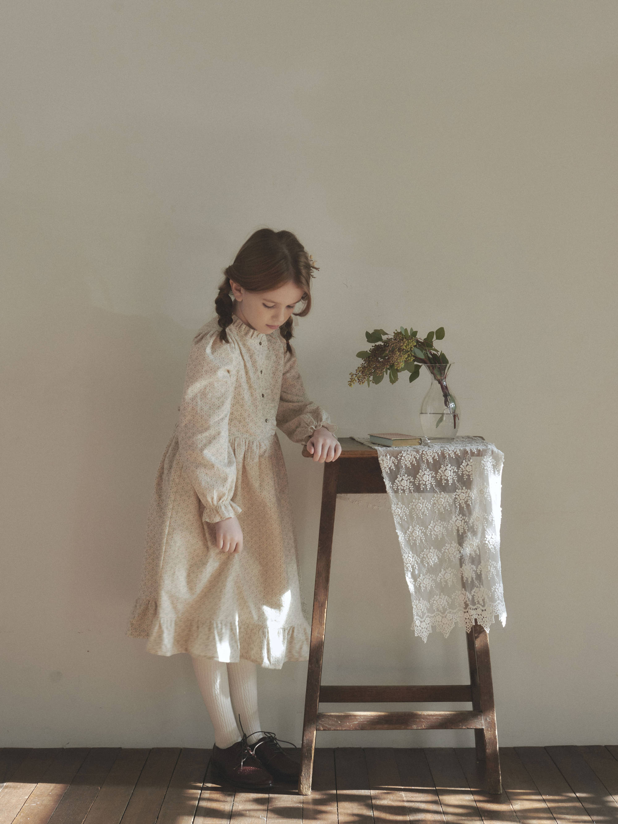 Girls Light Pink Floral Cotton Dress