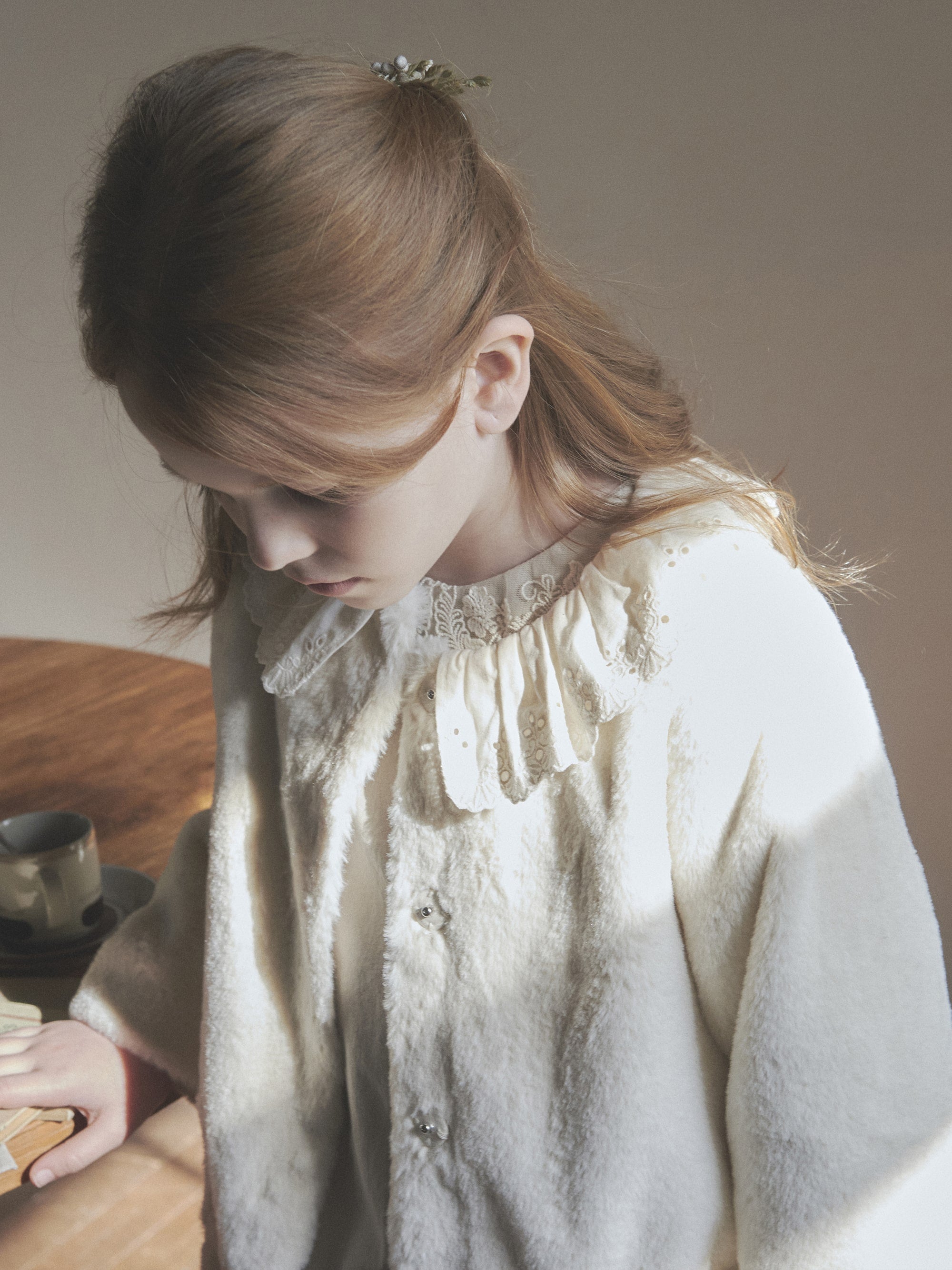 Girls White Faux-Fur Coat