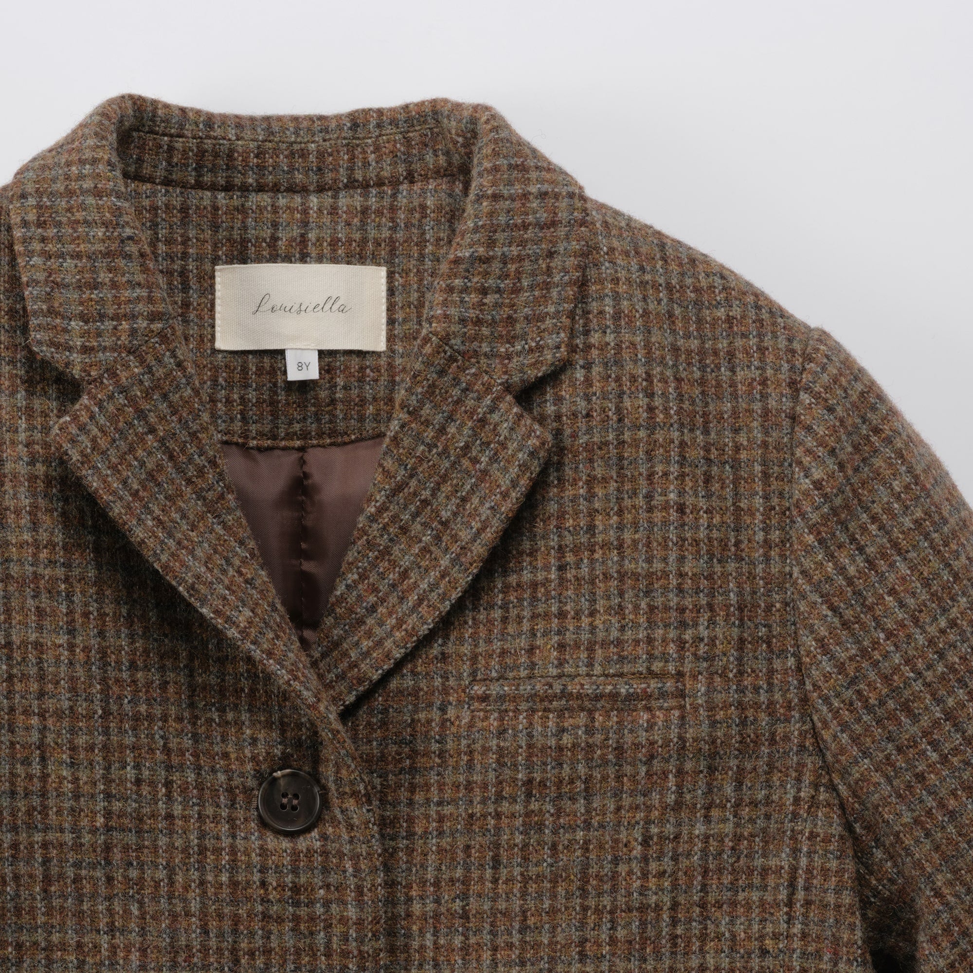 Girls Brown Check Padded Wool Coat