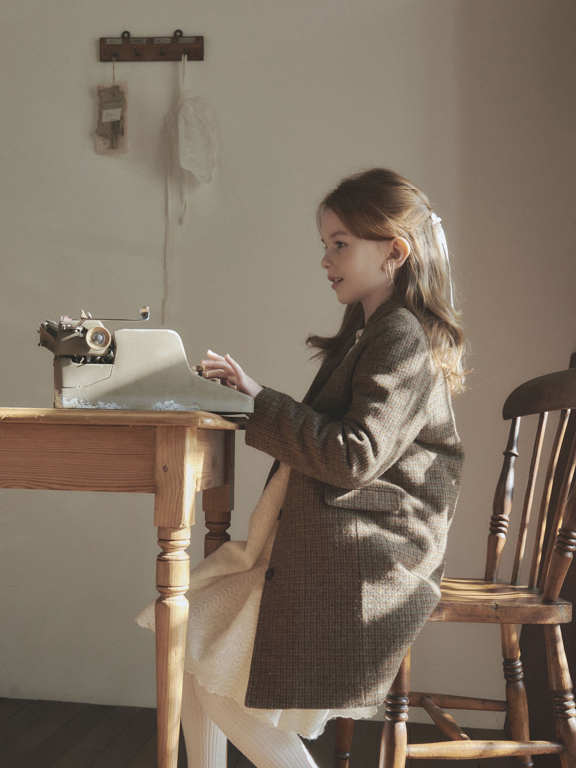 Girls Brown Check Padded Wool Coat