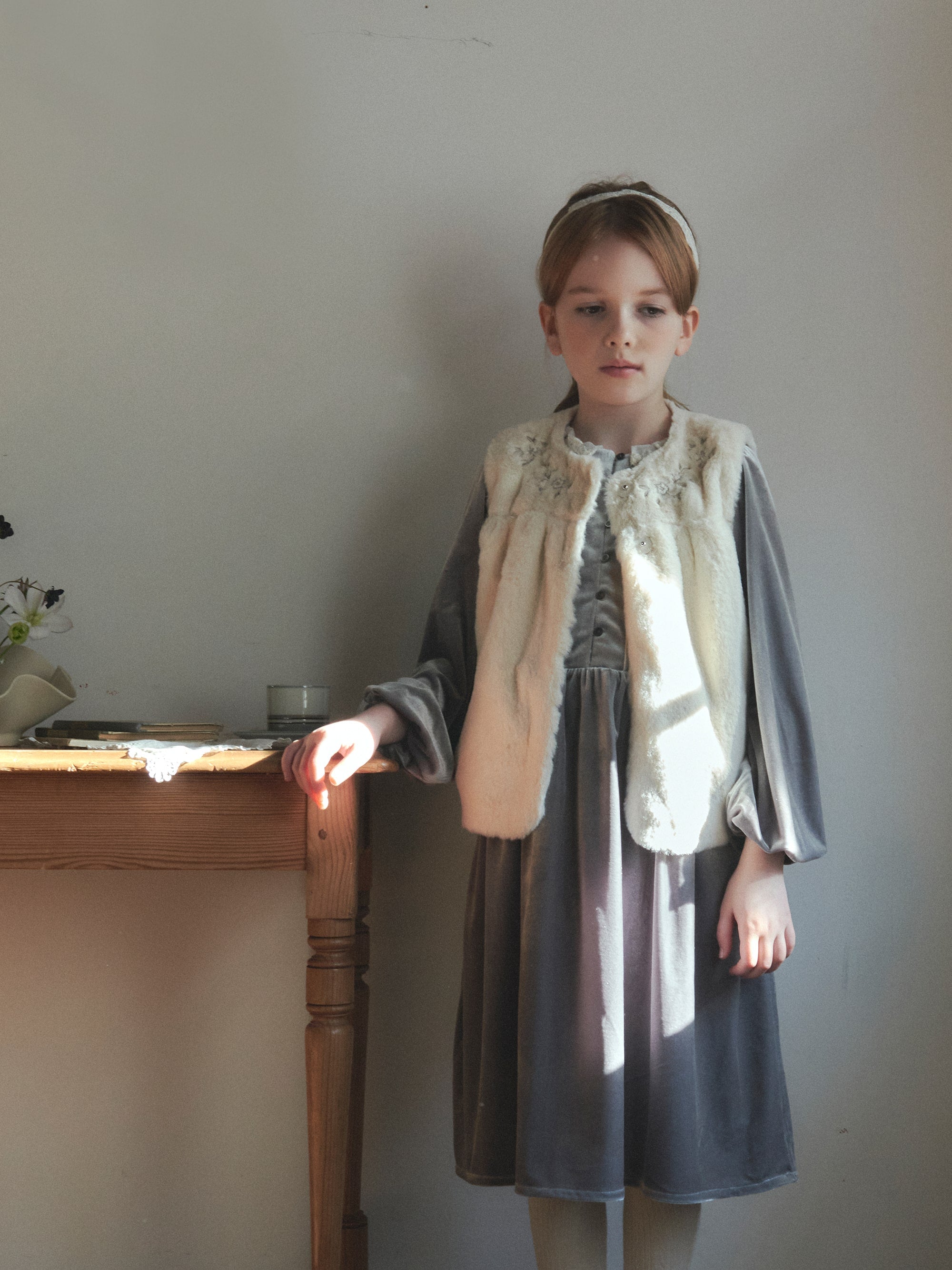 Girls White Faux-Fur Gilet