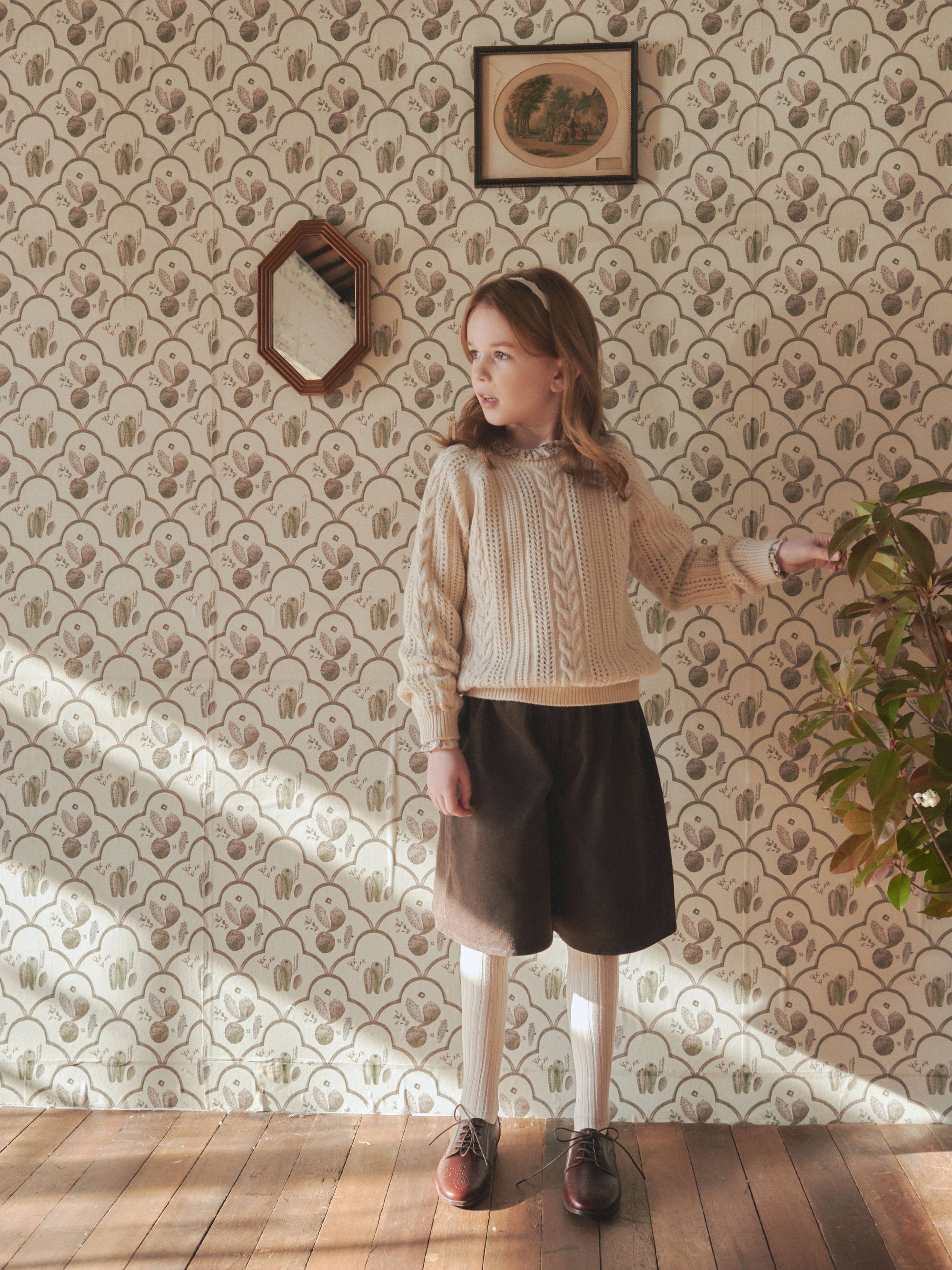 Girls Dark Brown Embroidered Shorts