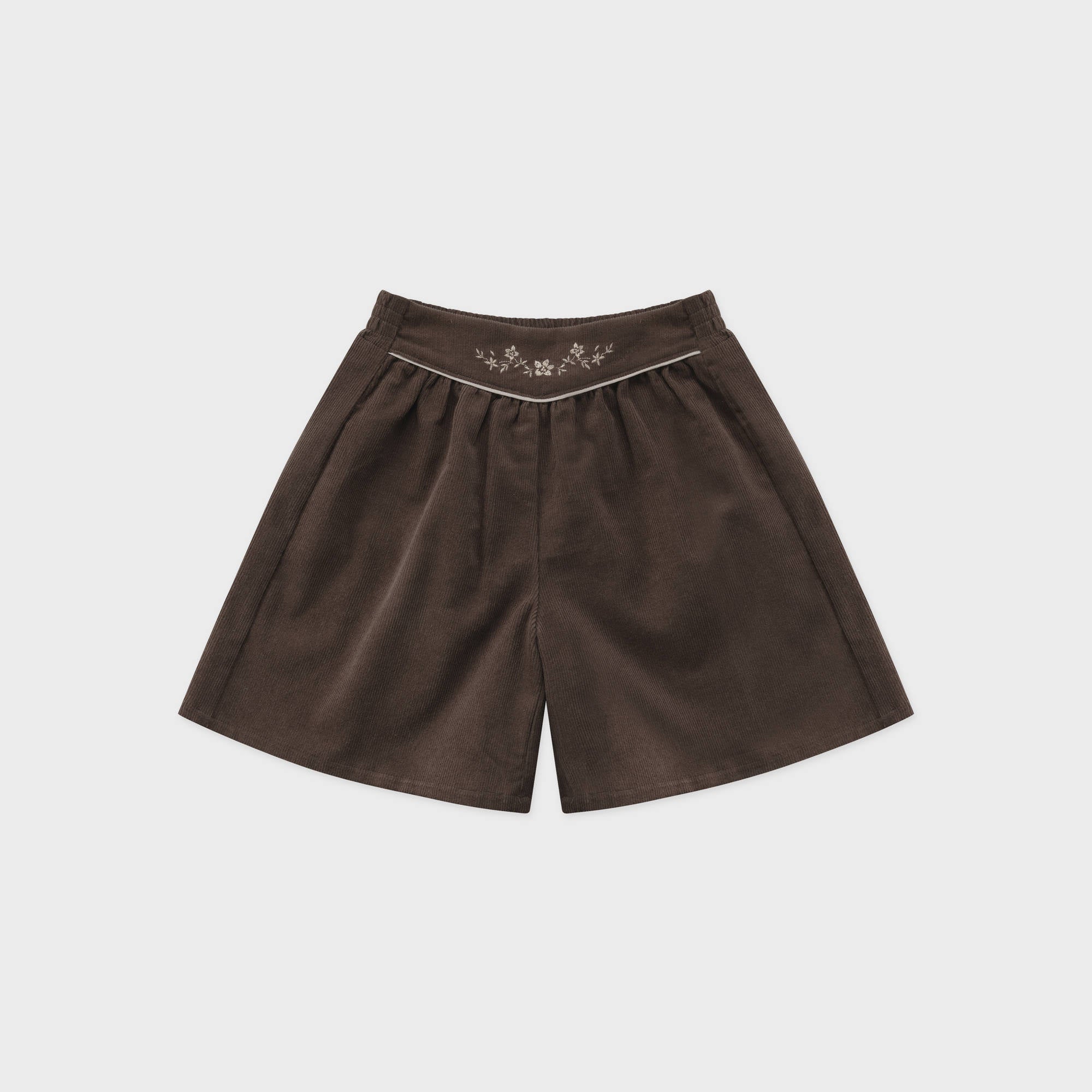 Girls Dark Brown Embroidered Shorts