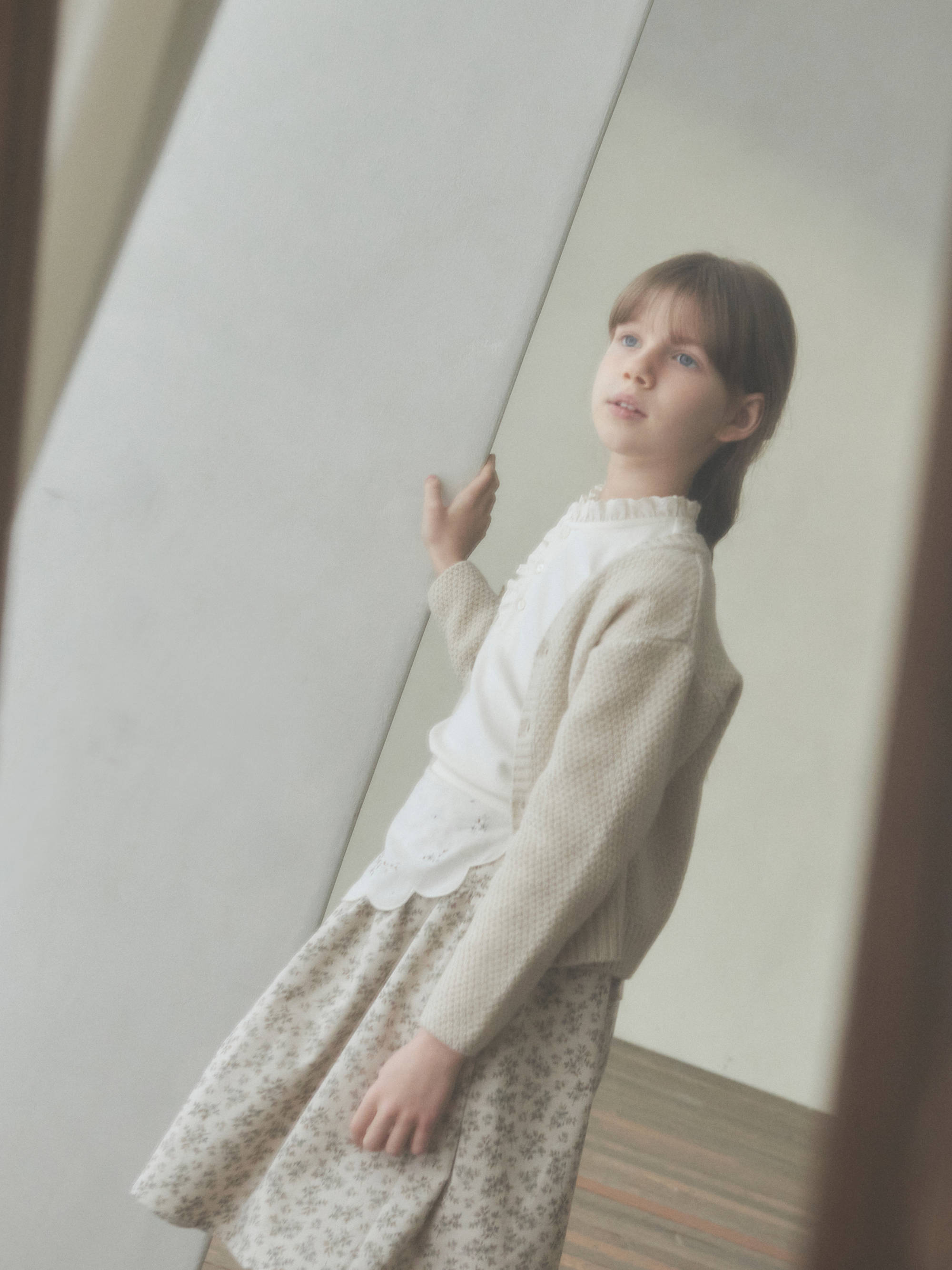 Girls Mint Floral Cotton Skirt