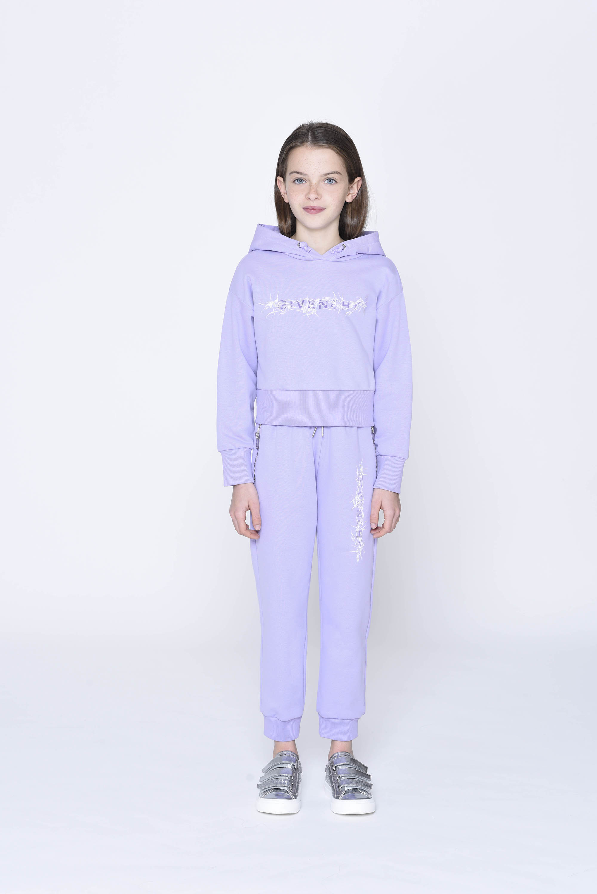 Girls Light Violet Logo Cotton Trousers