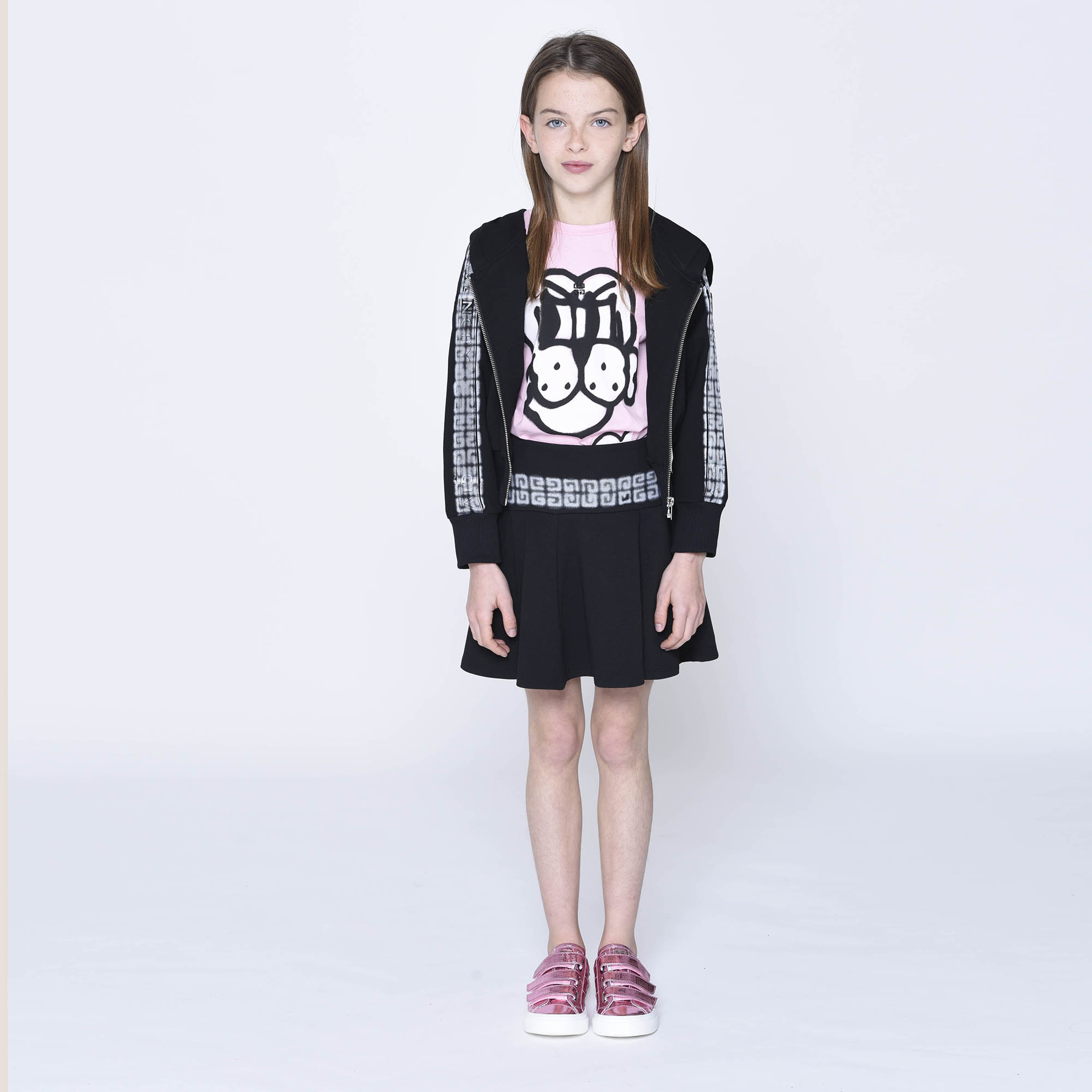 Girls Black Logo Zip-Up Top