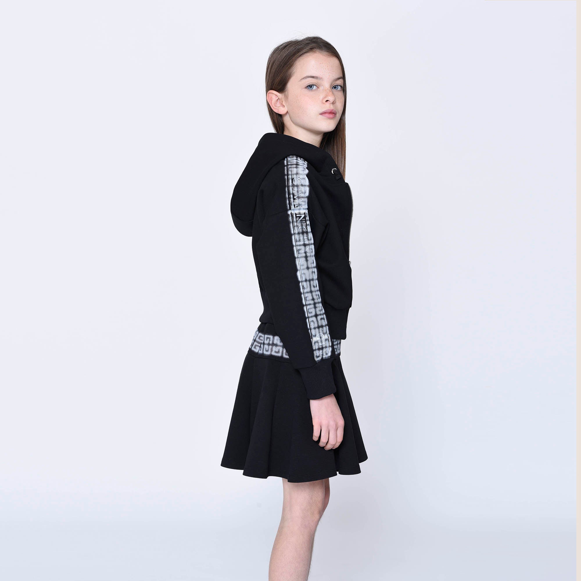Girls Black Logo Zip-Up Top