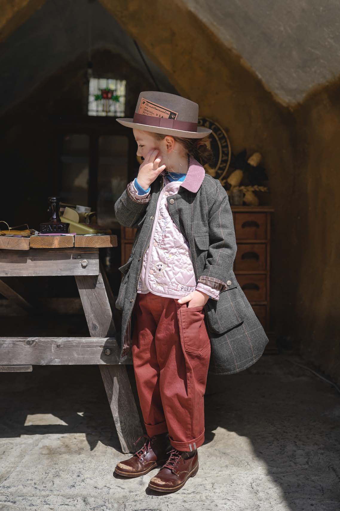 Girls Khaki Check Wool Coat