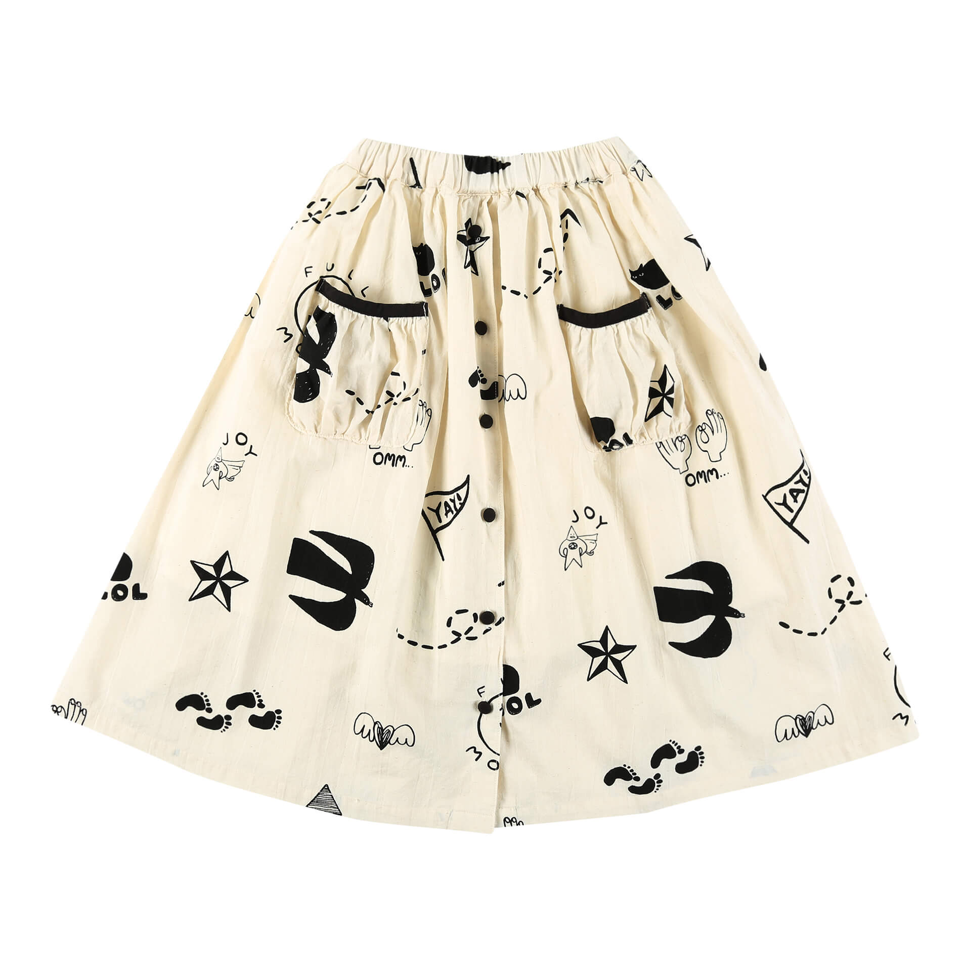 Girls Cream Painting Cotton Skirt