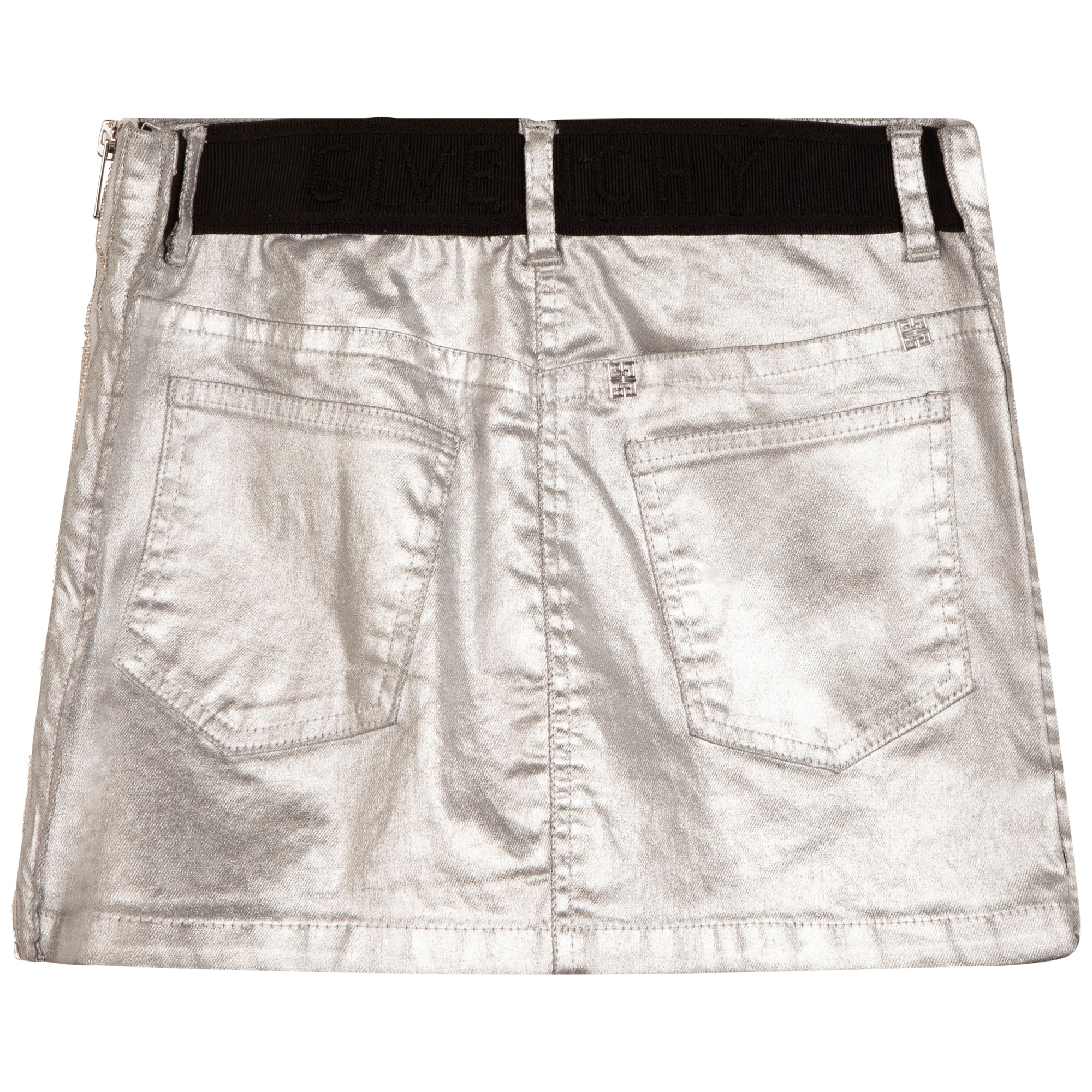 Girls Silver Denim Skirt