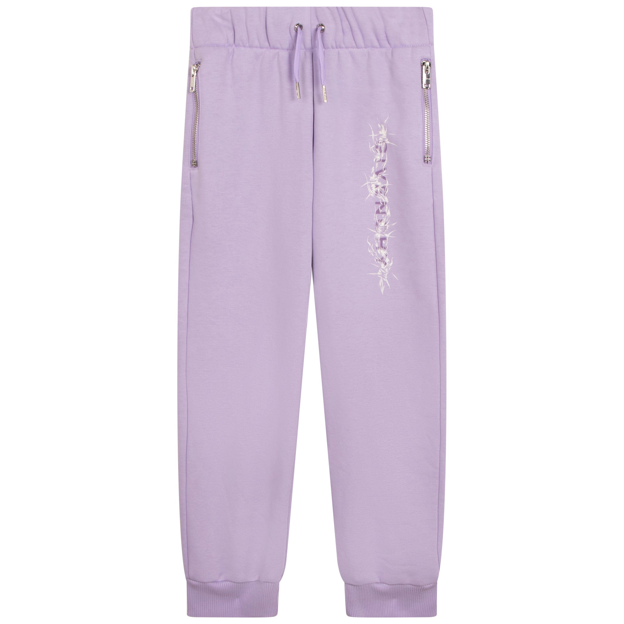 Girls Light Violet Logo Cotton Trousers