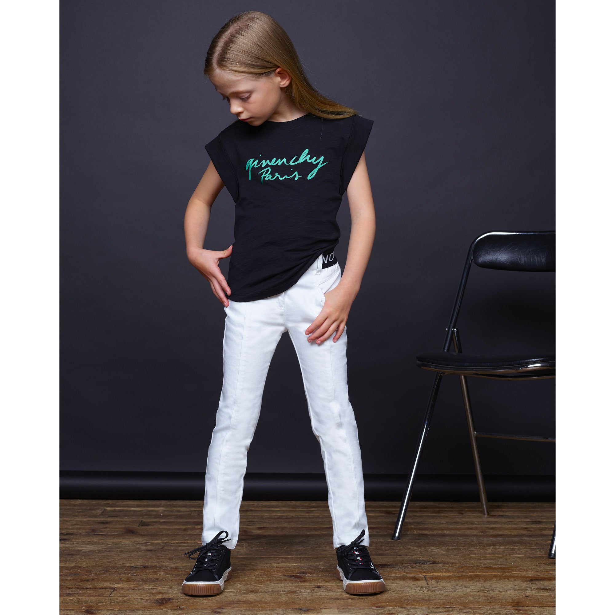 Girls Black Cotton T-shirt