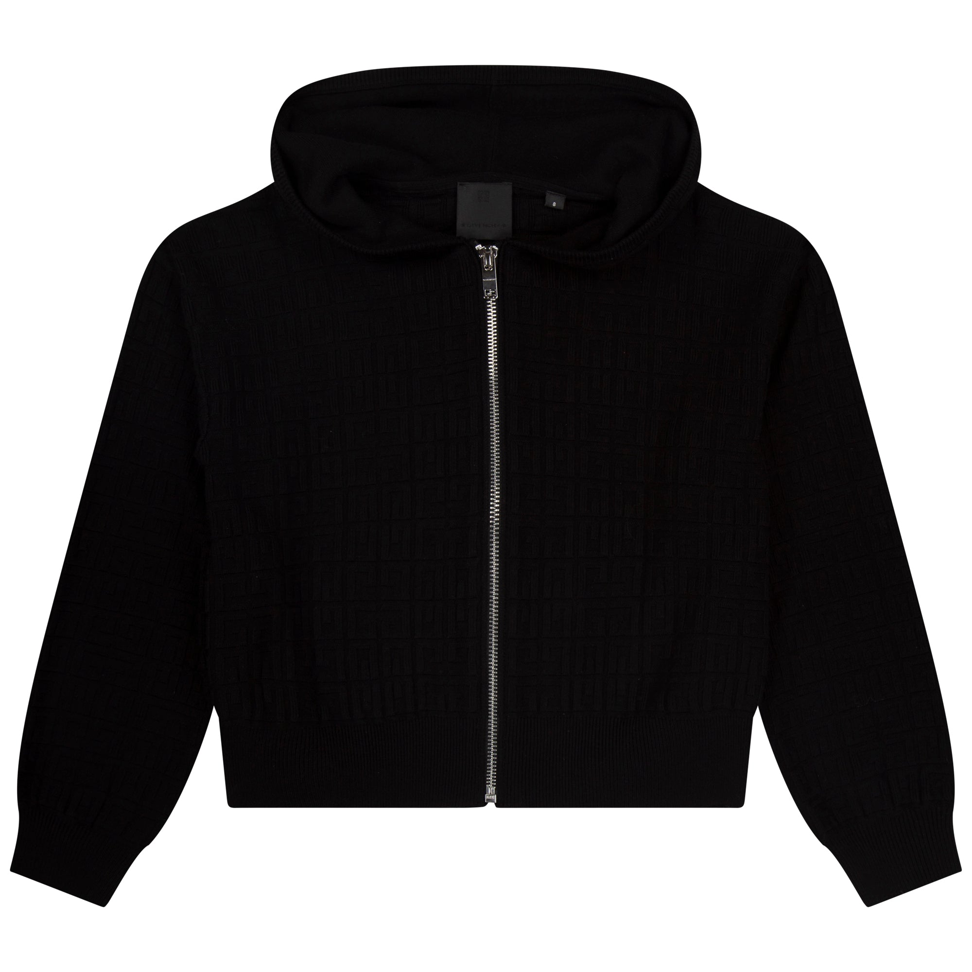 Girls Black Hooded Zip-Up Top