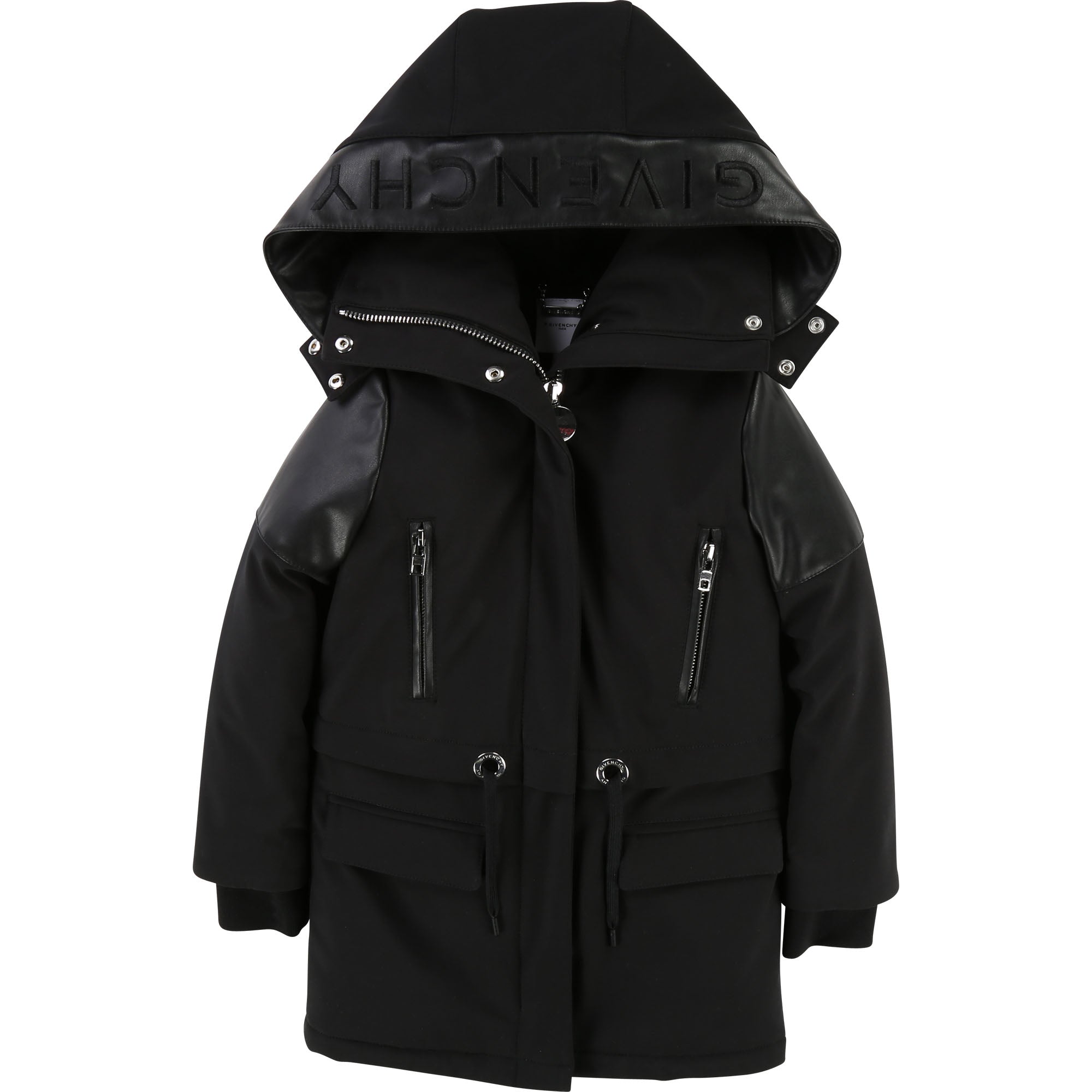 Girls Black Removable Hat Coat