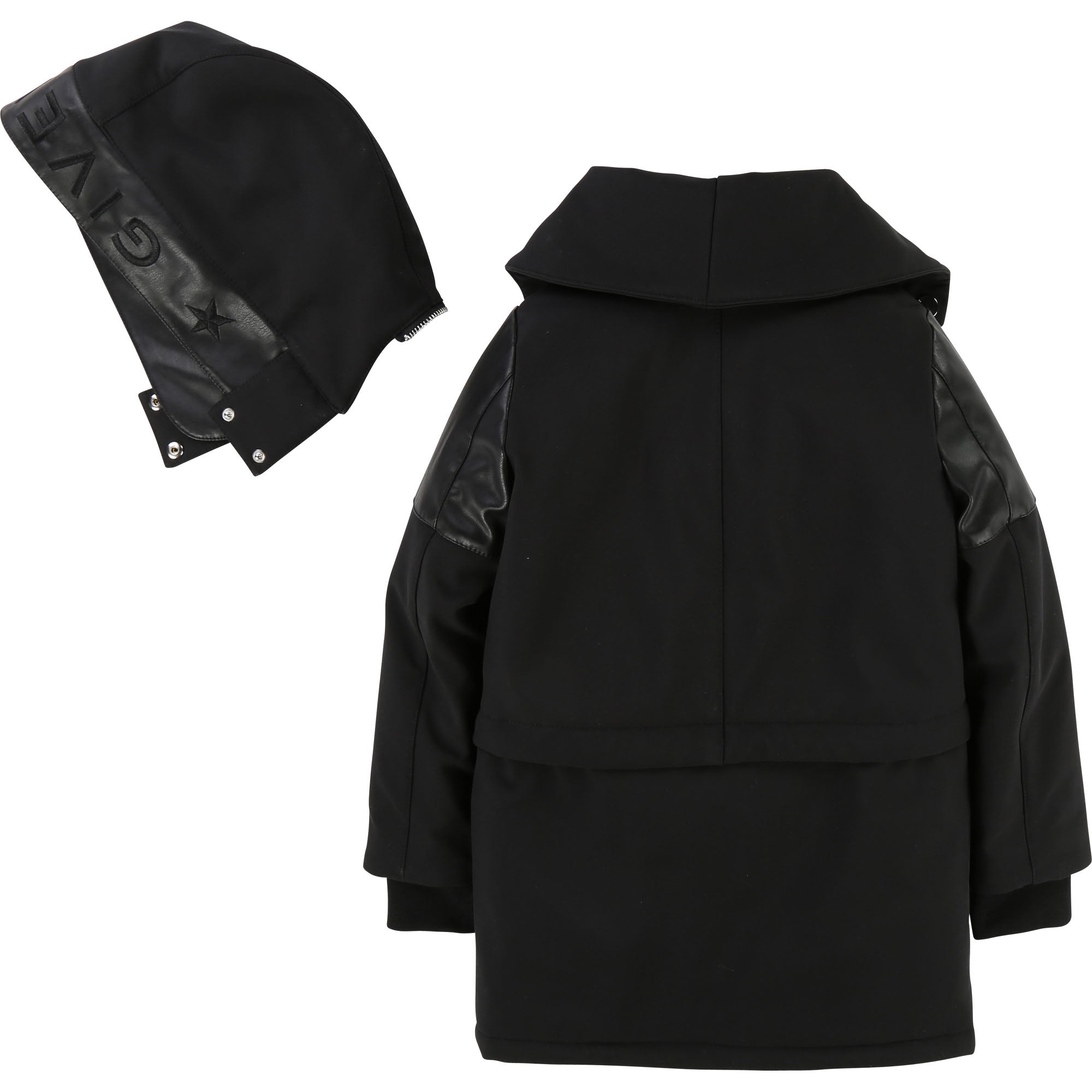 Girls Black Removable Hat Coat