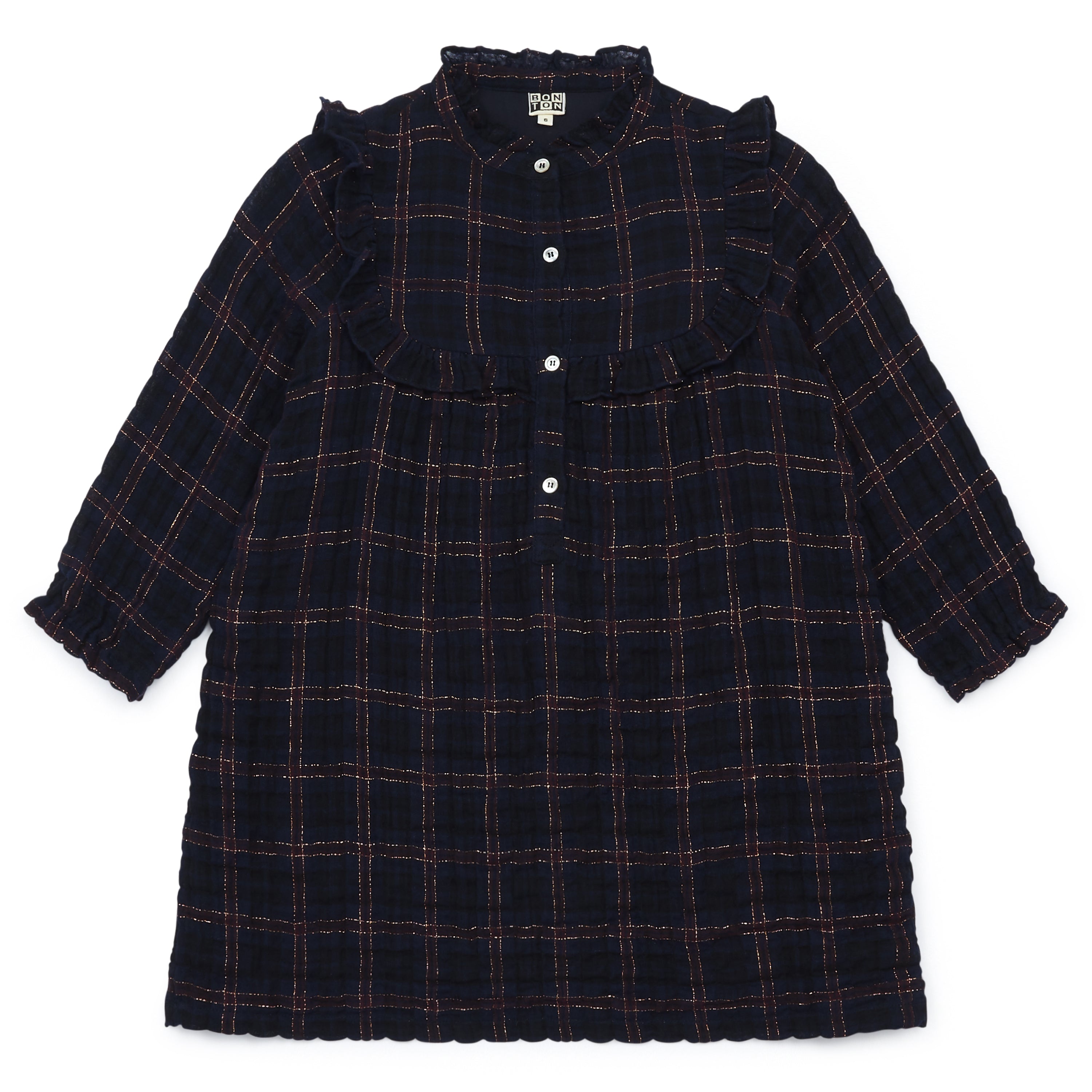 Girls Dark Blue Check Cotton Dress