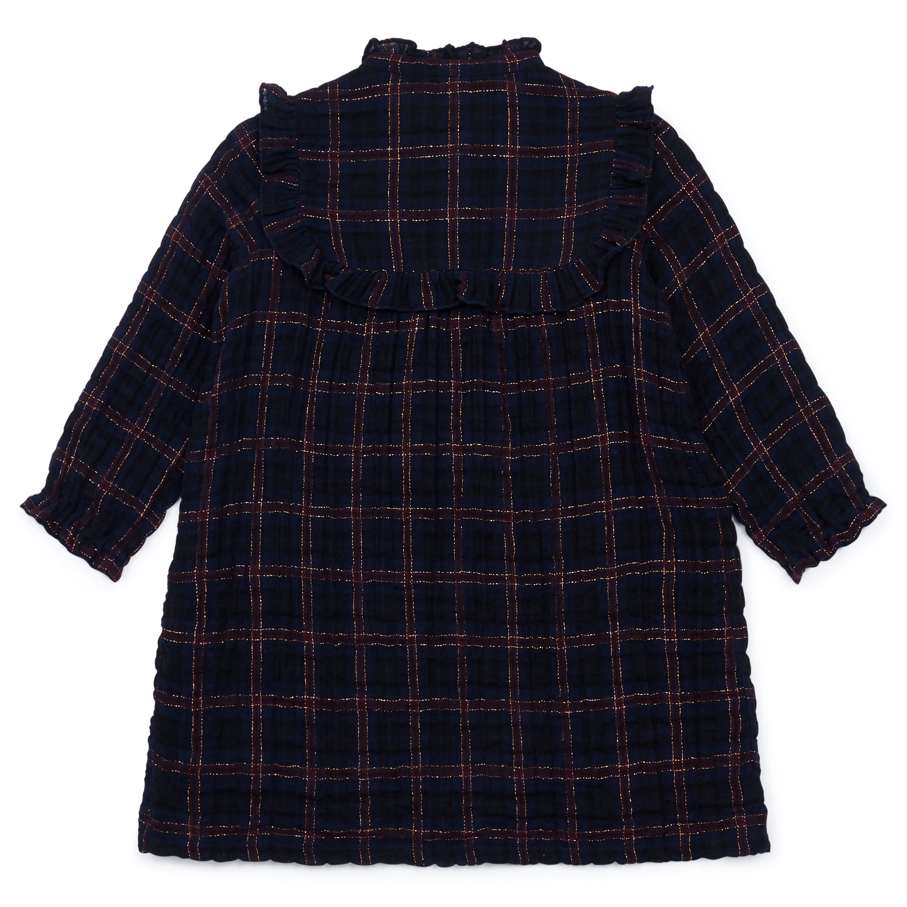 Girls Dark Blue Check Cotton Dress