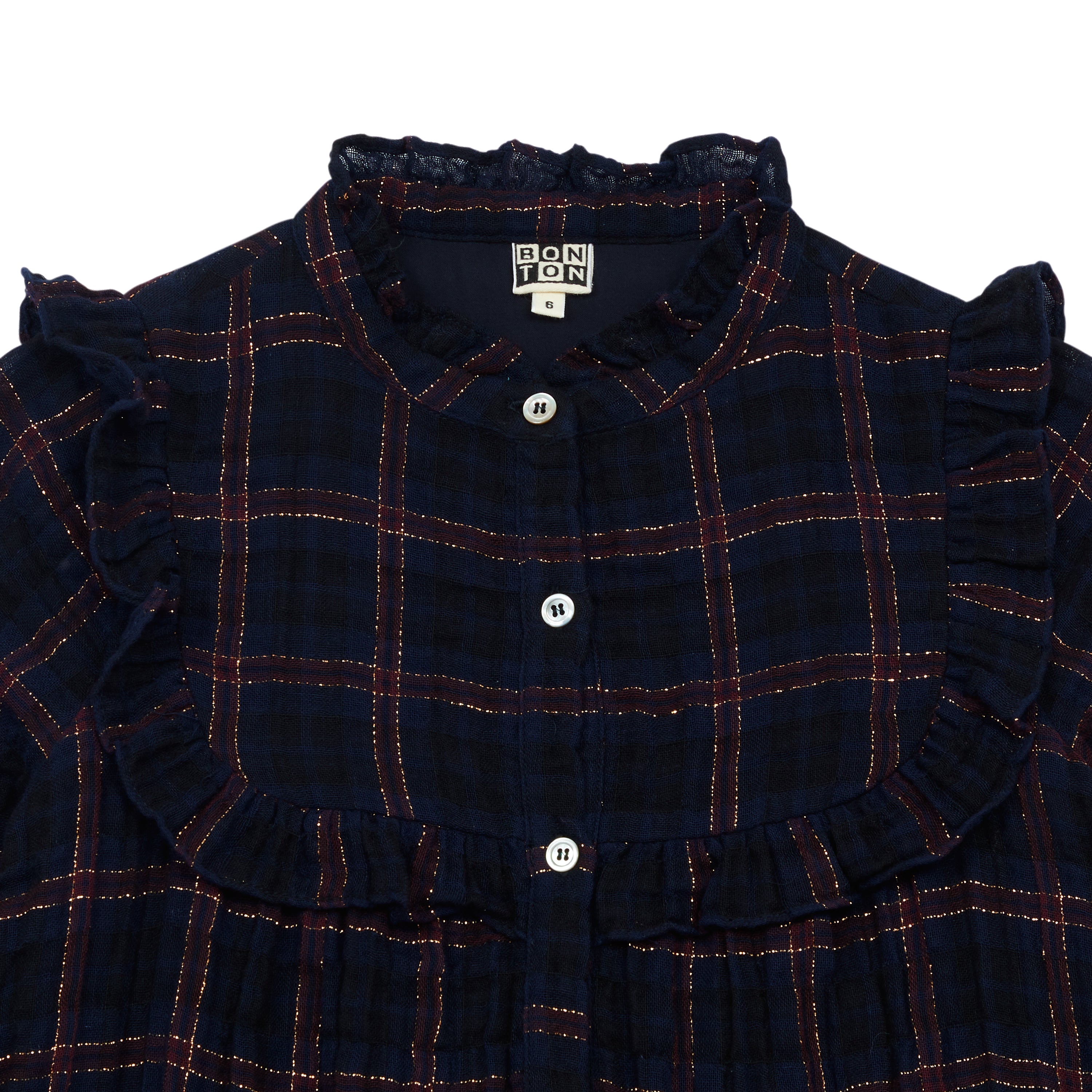 Girls Dark Blue Check Cotton Dress