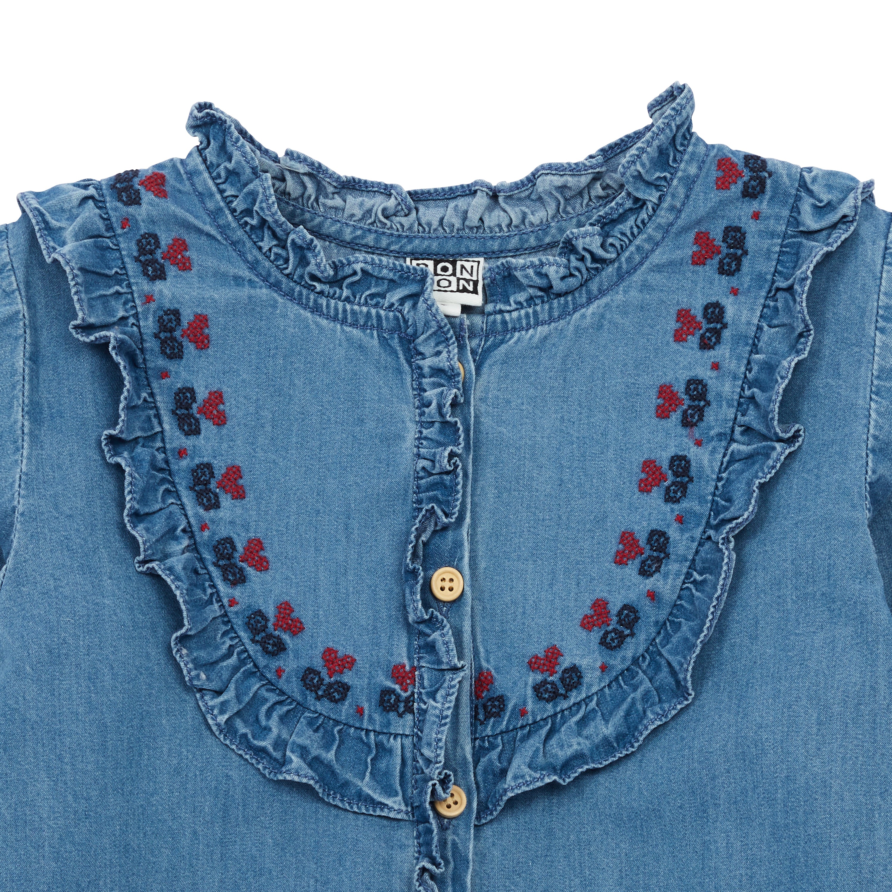 Girls Blue Embroidered Denim Shirt
