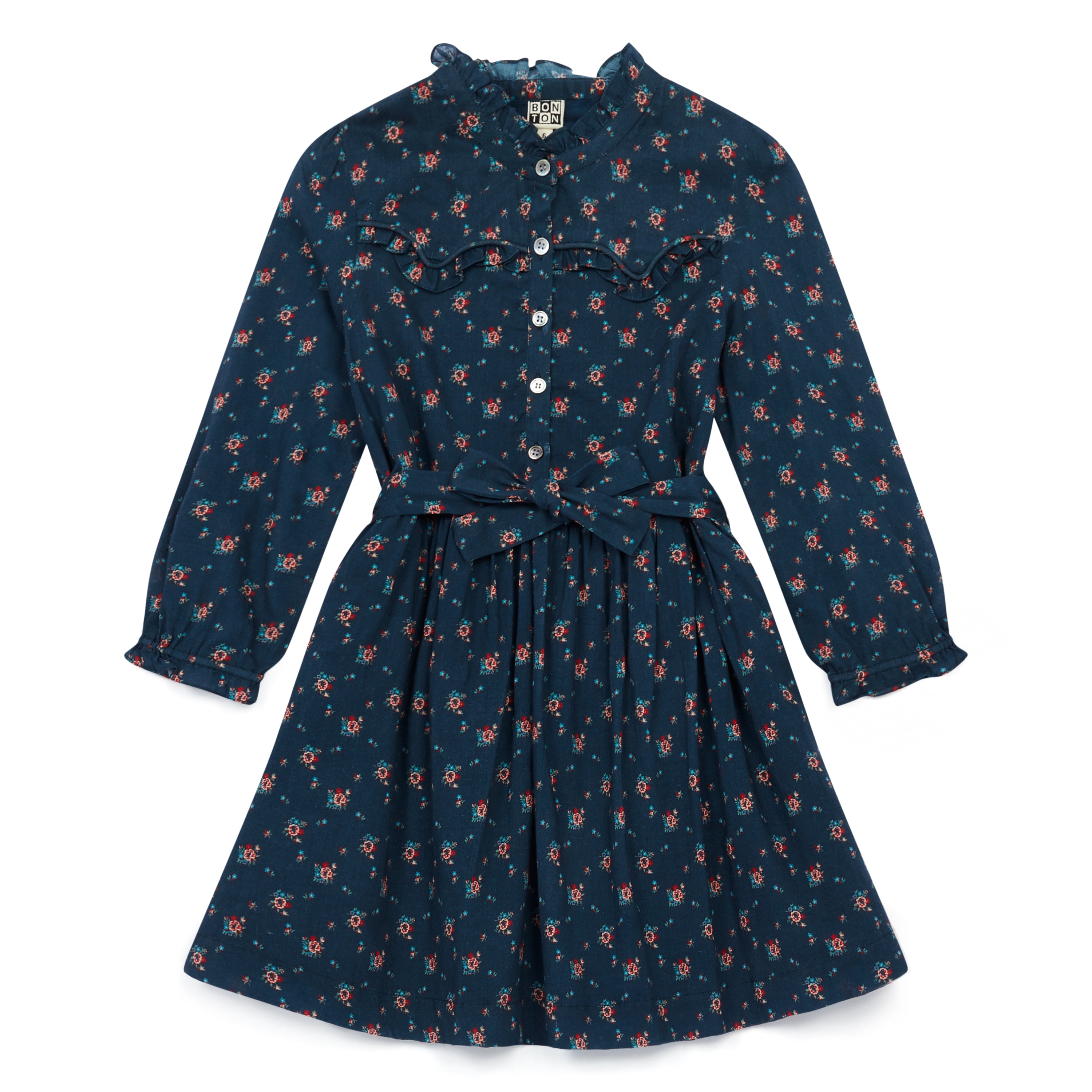 Girls Blue Floral Cotton Dress