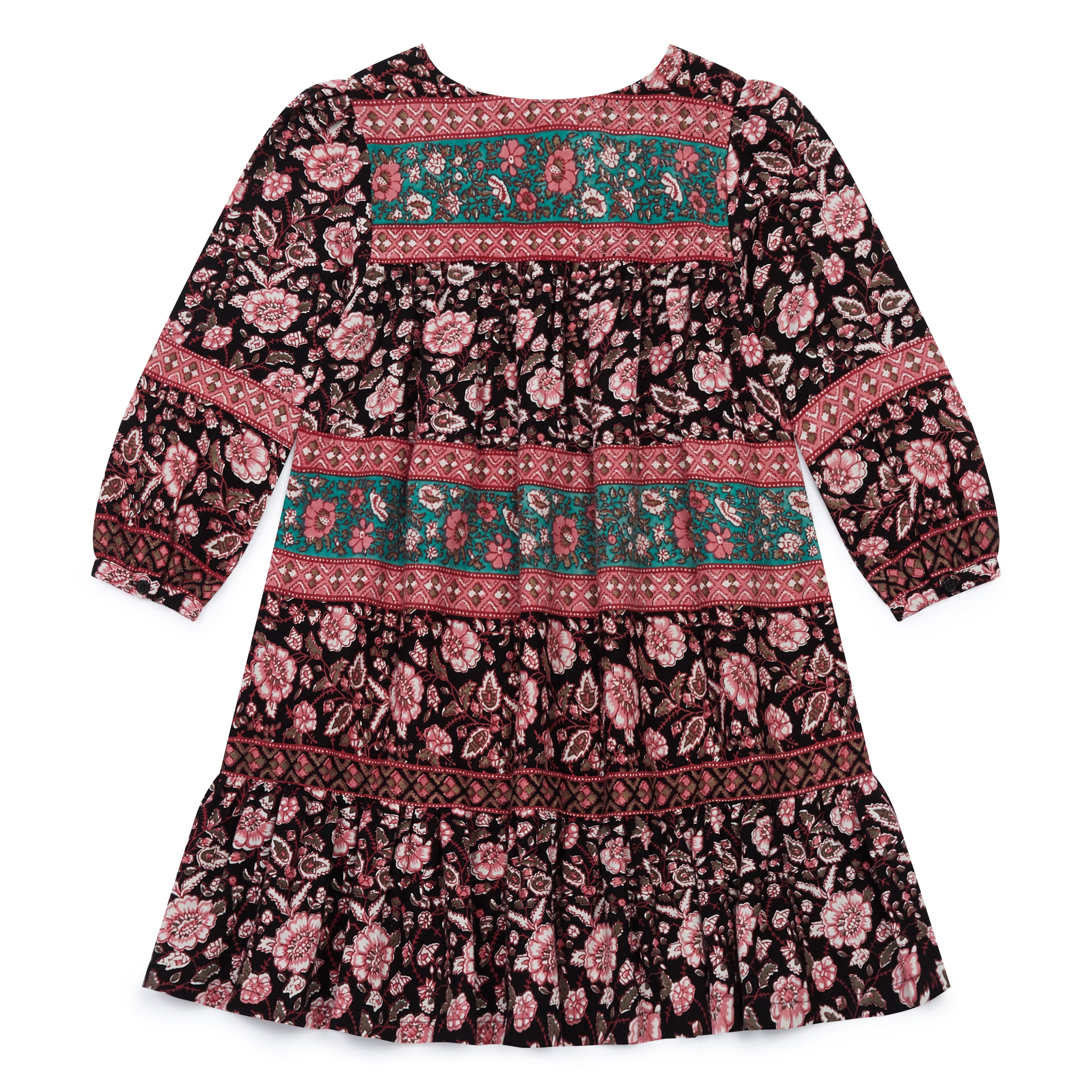 Girls Black & Pink Printing Cotton Dress