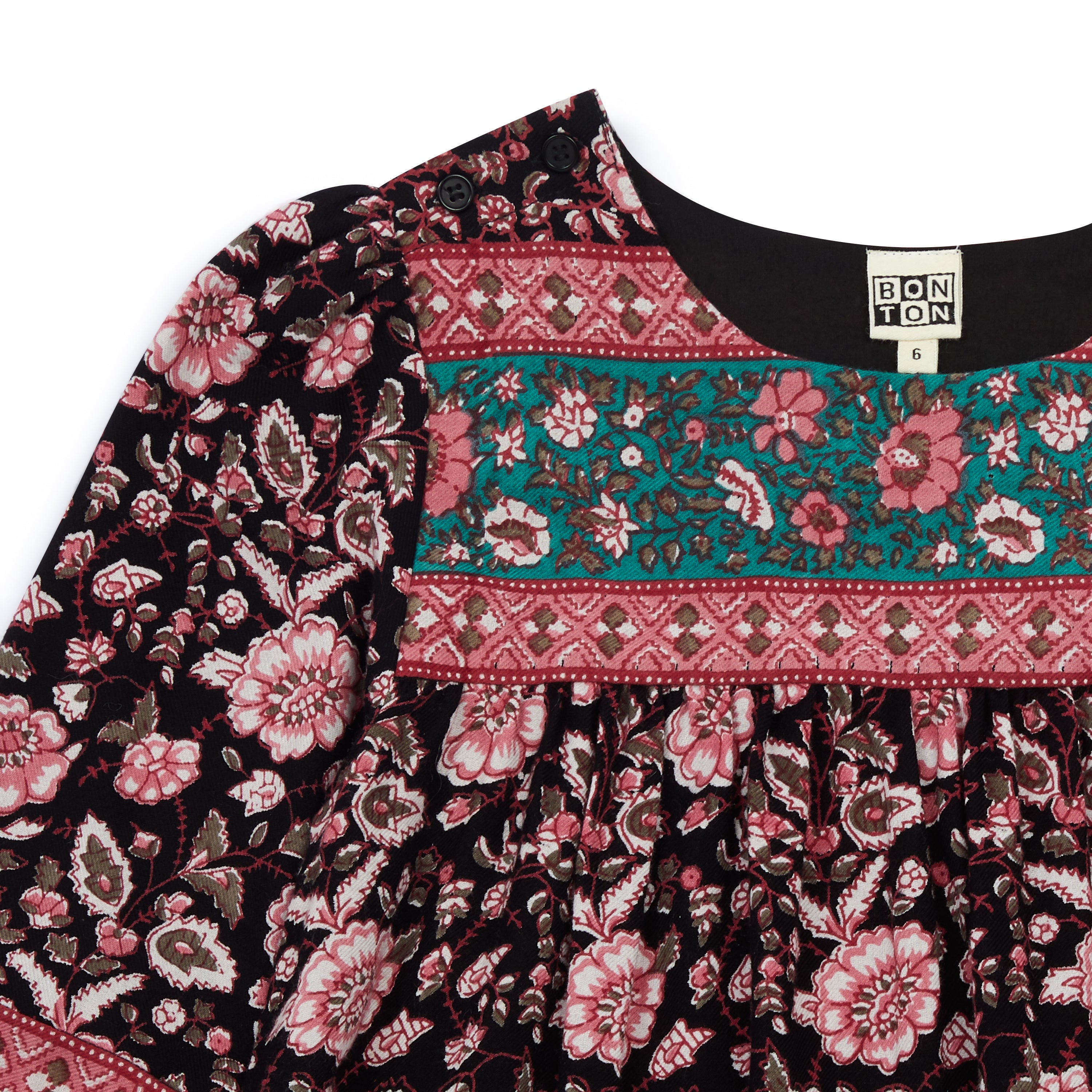 Girls Black & Pink Printing Cotton Dress