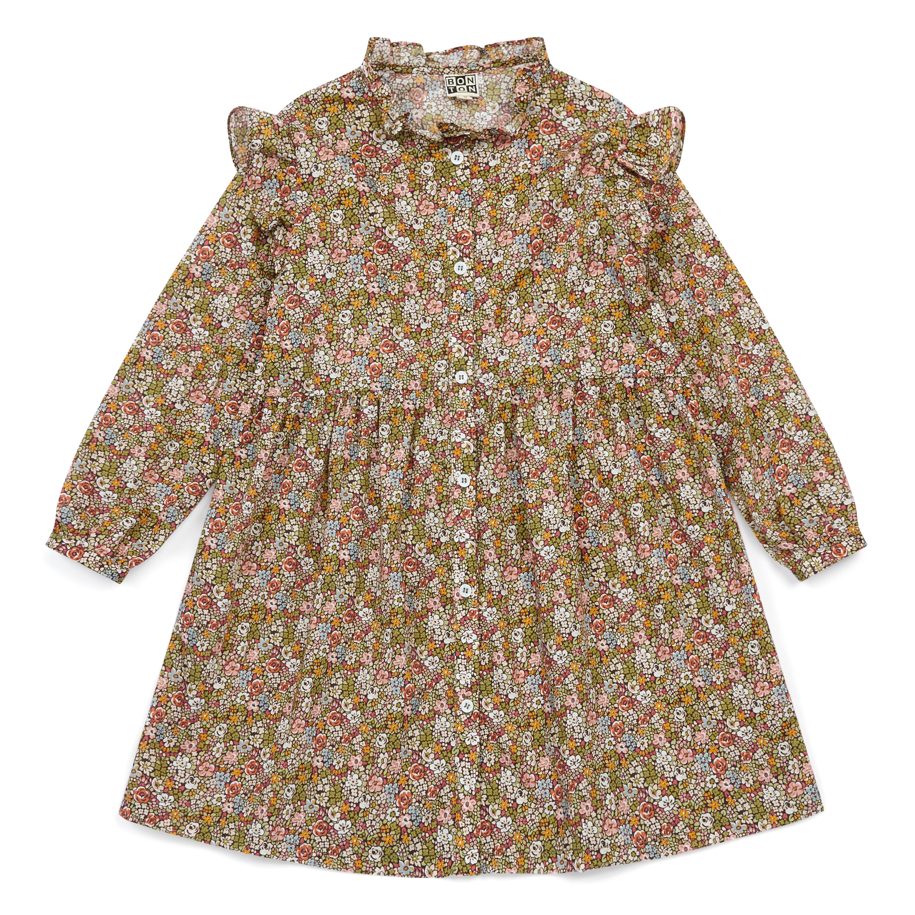 Girls Green Floral Cotton Dress