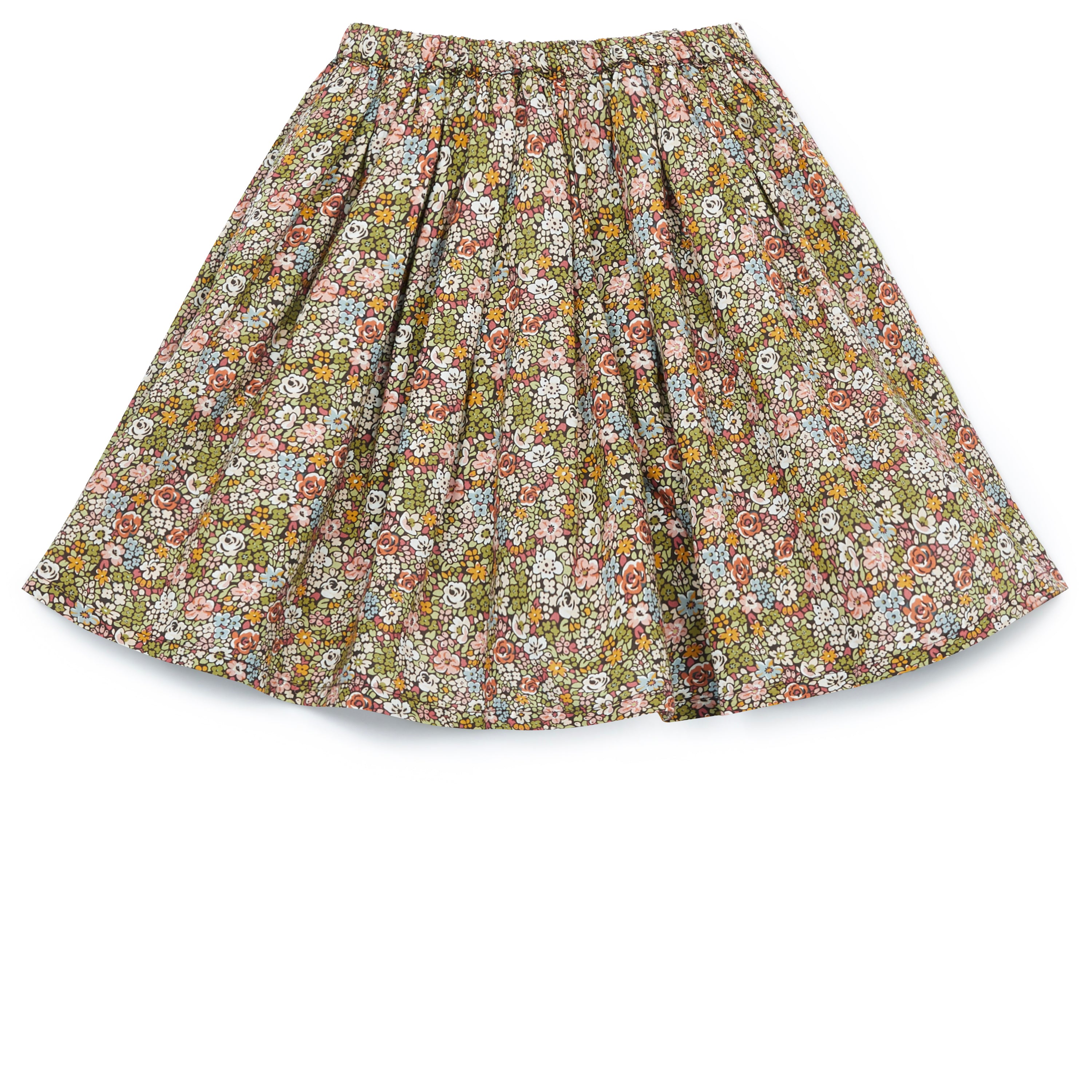 Girls Green Floral Cotton Skirt