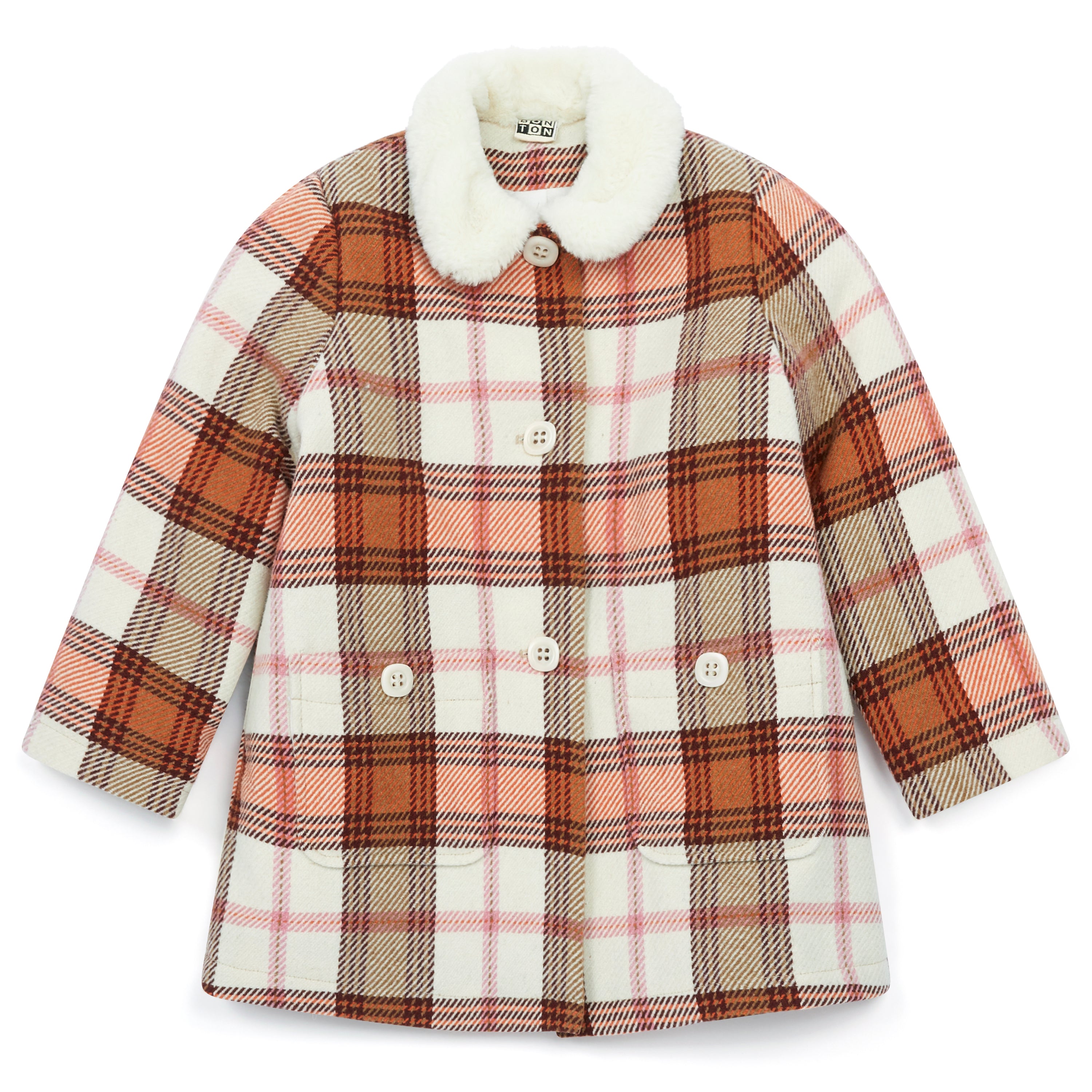 Girls Rose Check Wool Coat