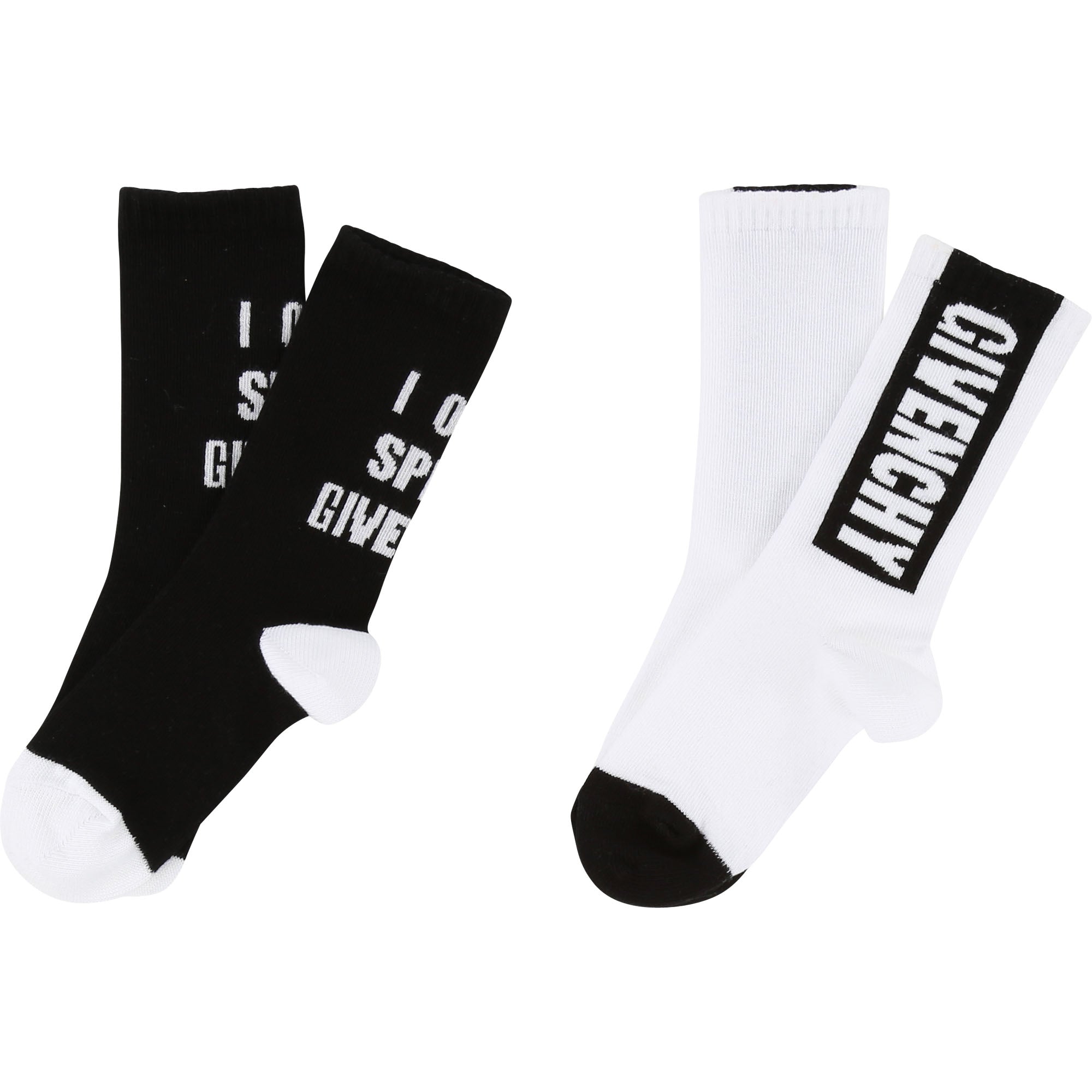 Boys White & Black Logo Cotton Two Pairs Socks