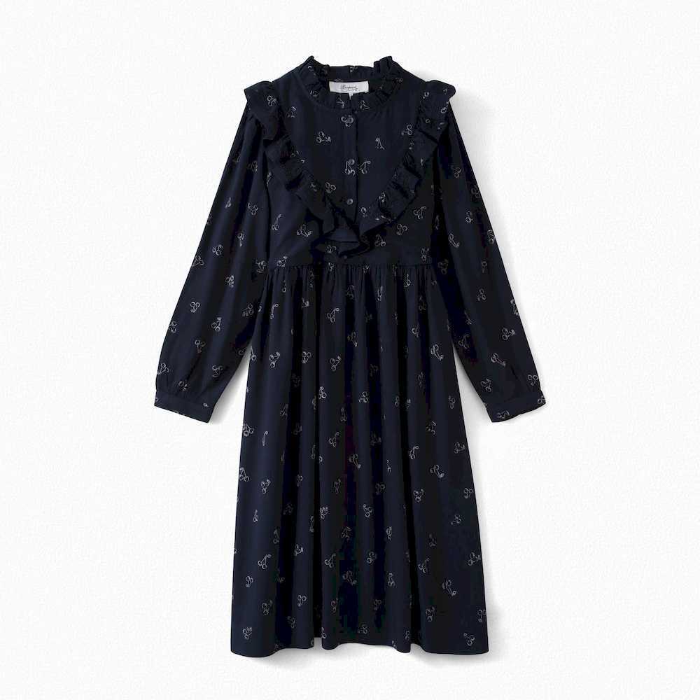 Girls Navy Cherry Print Dress