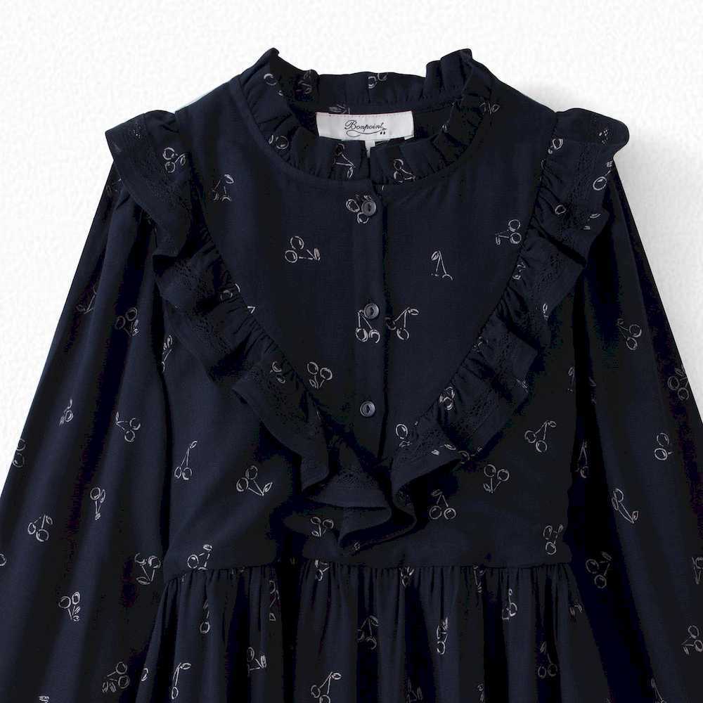 Girls Navy Cherry Print Dress