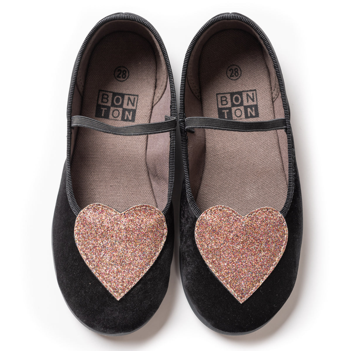 Chaussures en coton noires à motif cœur pour bébés filles