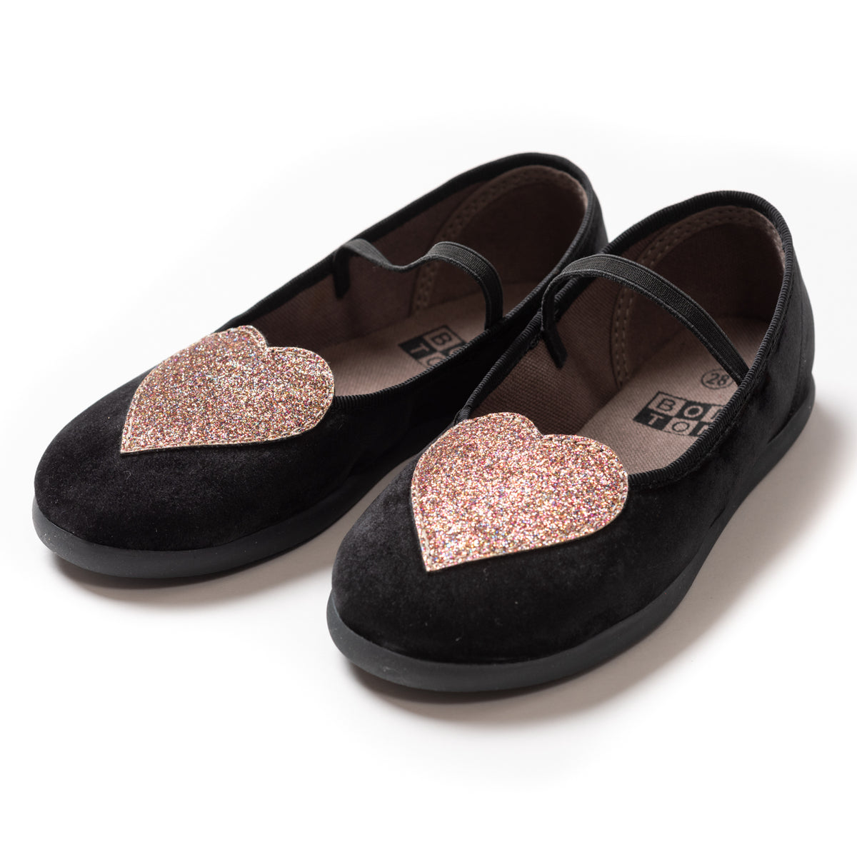 Chaussures en coton noires à motif cœur pour bébés filles