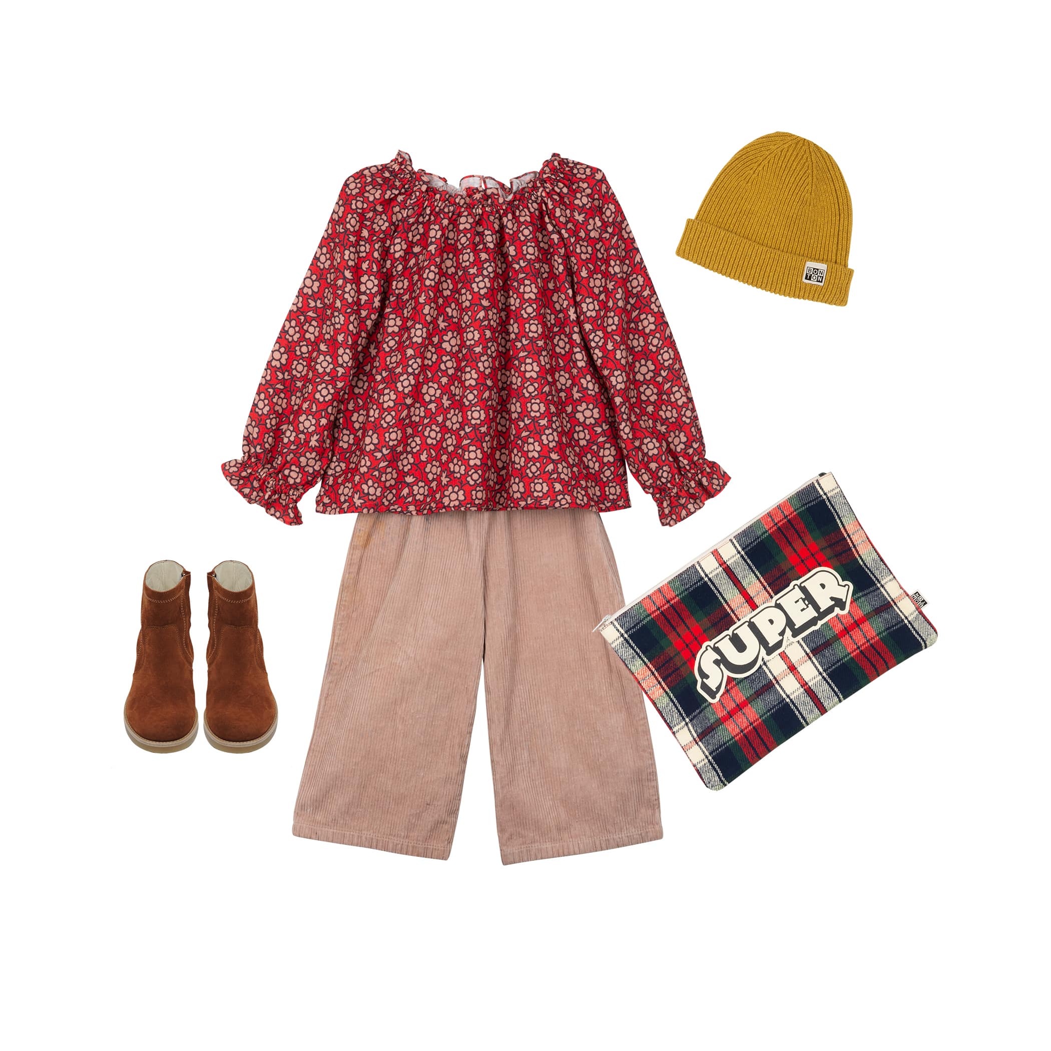 Girls Red Floral Cotton Top