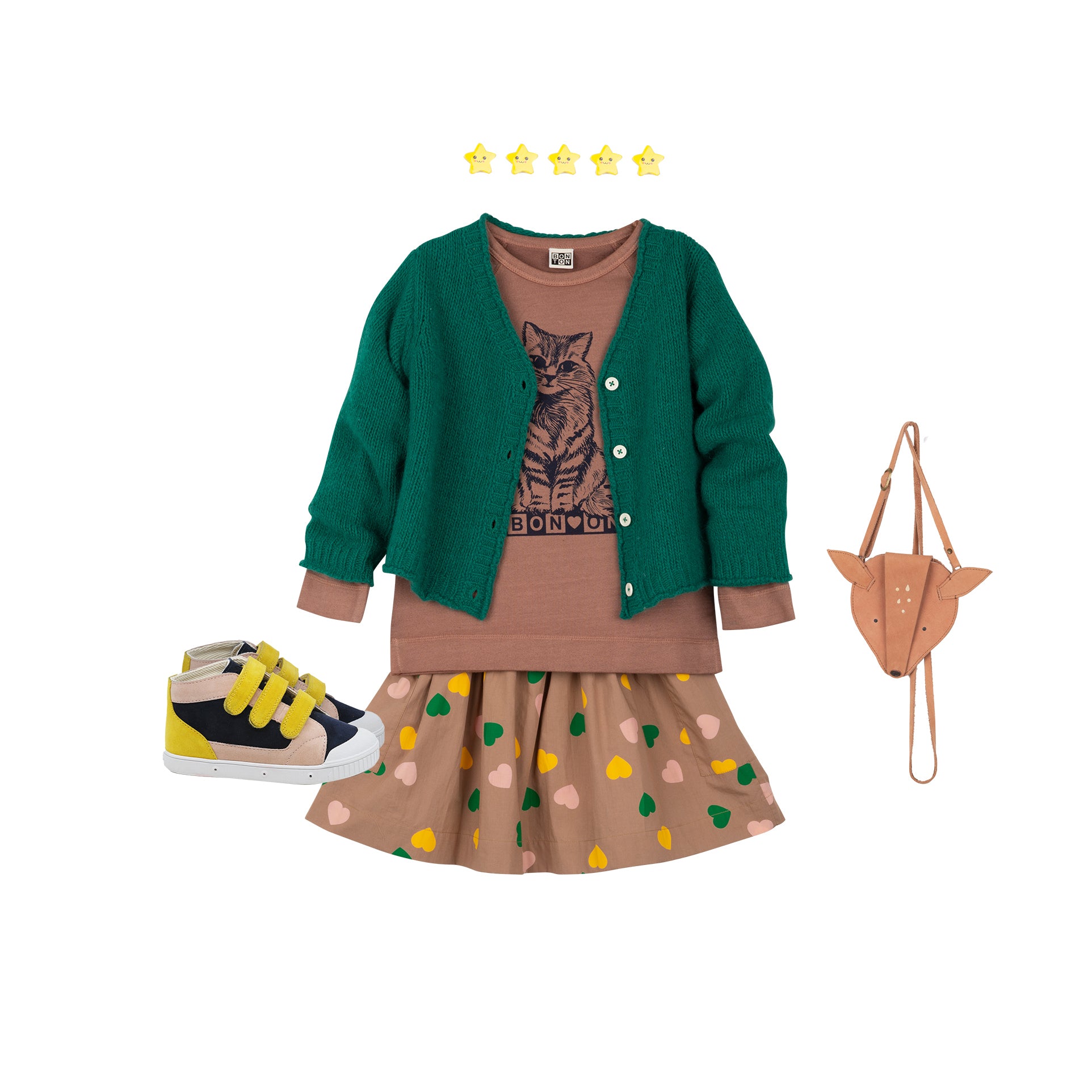 Girls Brown Printed Cotton T-Shirt