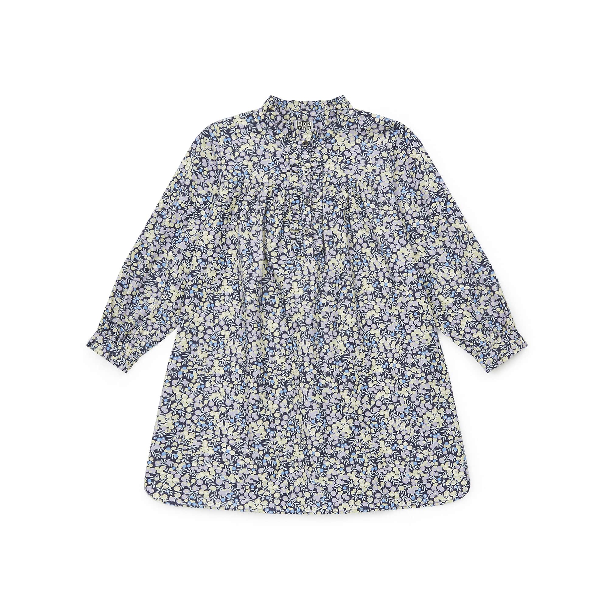 Girls Violet Floral Cotton Dress