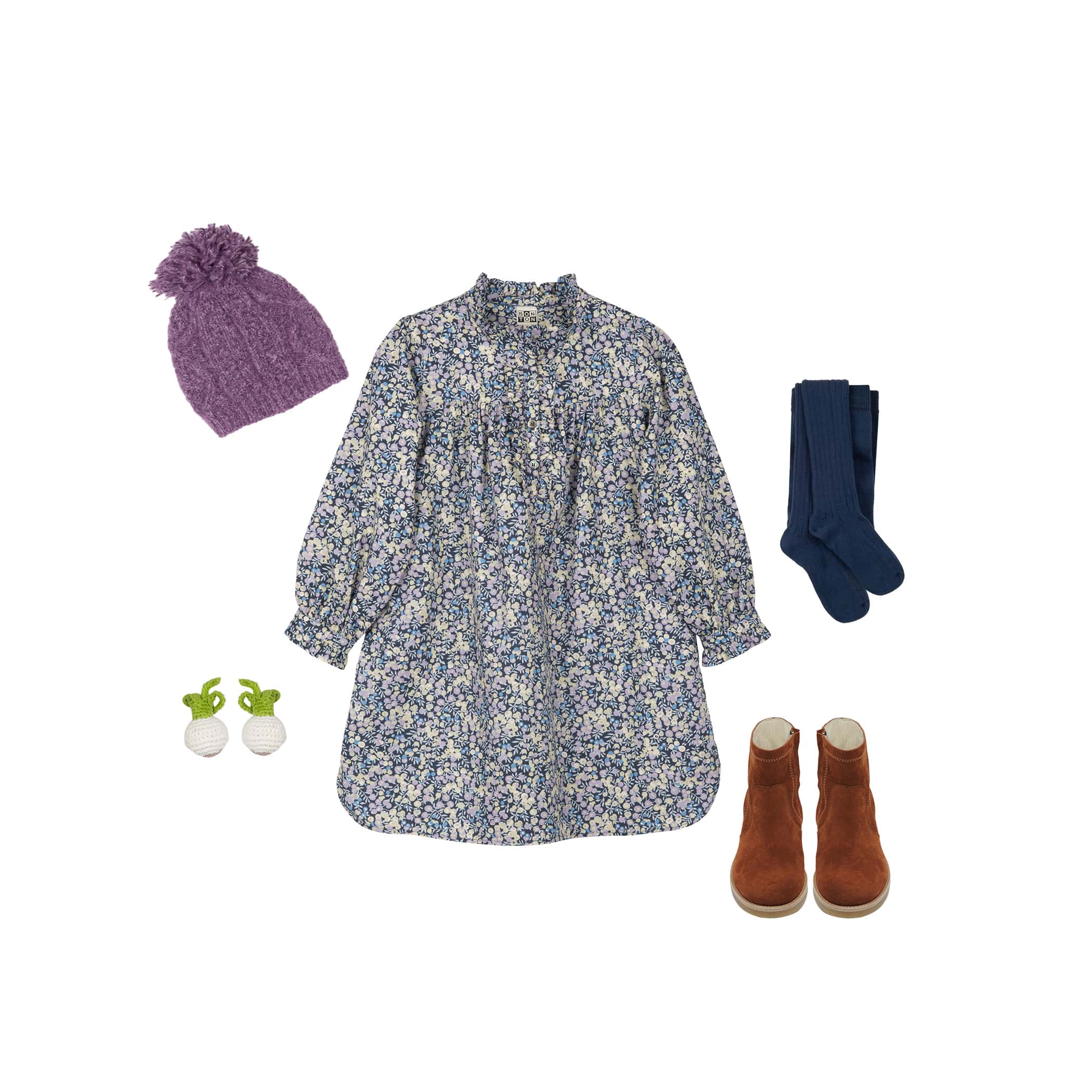 Girls Violet Floral Cotton Dress