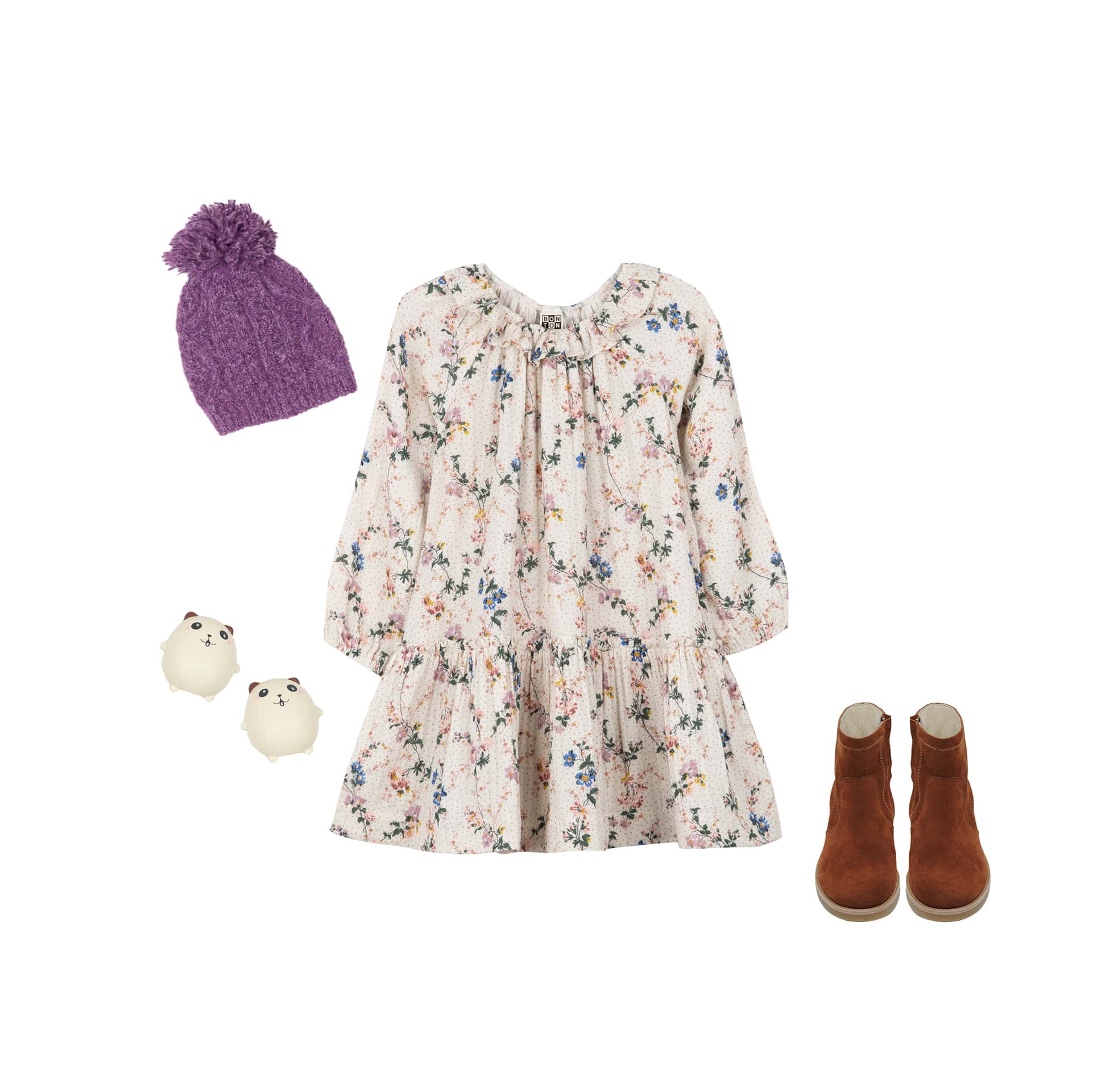 Girls White Floral Cotton Dress
