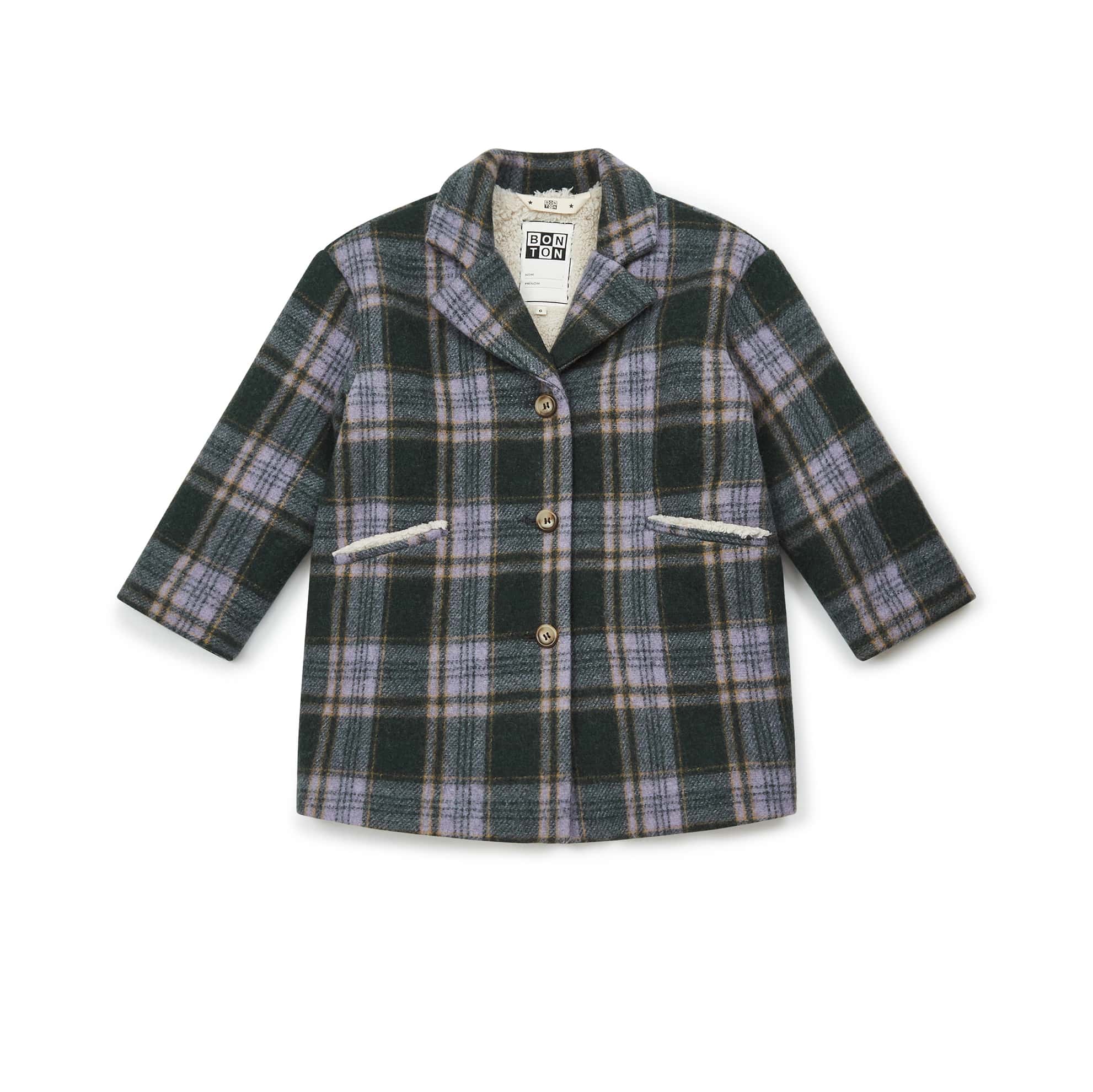 Girls Mauve Check Wool Coat
